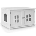 Large Wooden Cat Litter Box Enclosure Hidden Cat Washroom with Divider-Brown