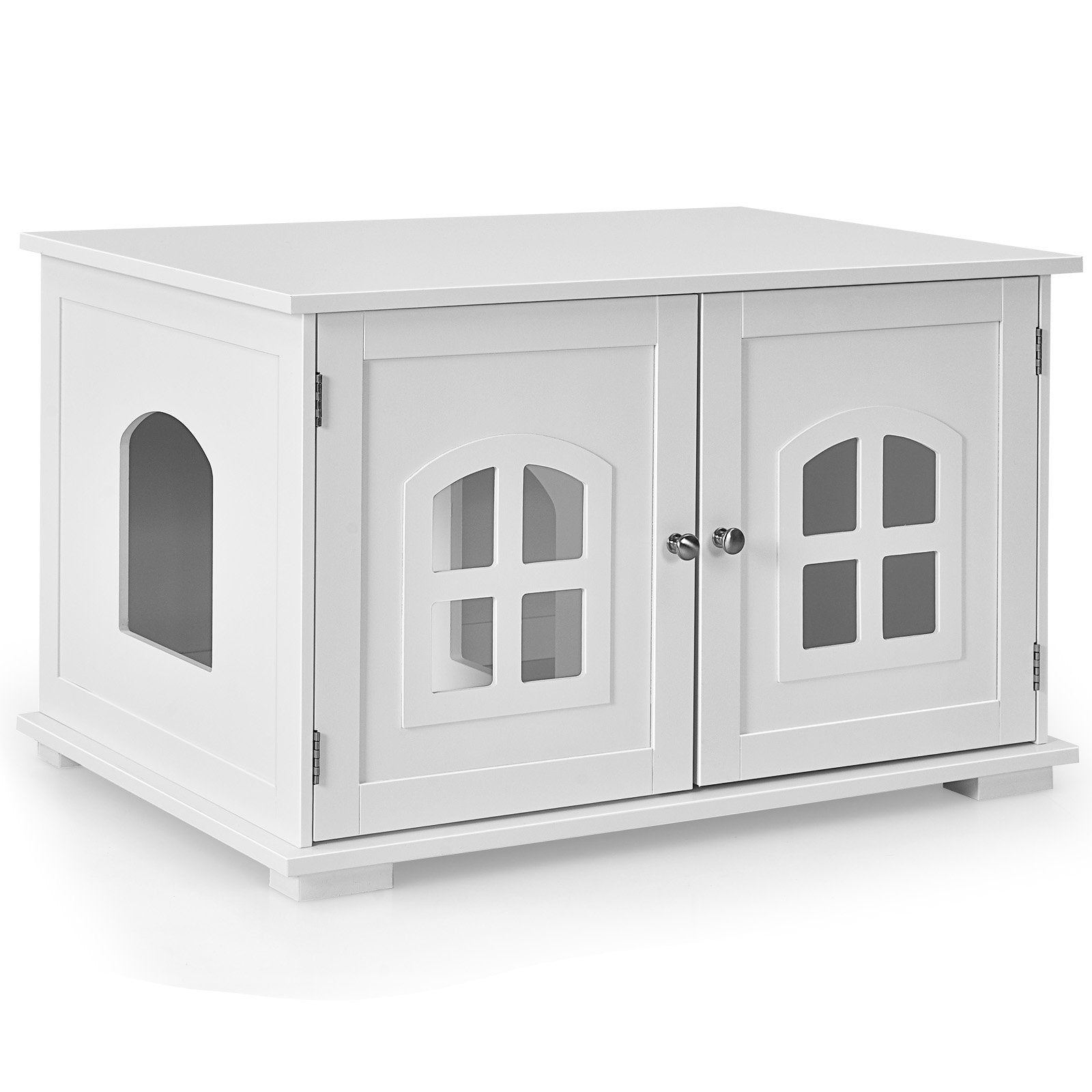 Large Wooden Cat Litter Box Enclosure Hidden Cat Washroom with Divider-Brown