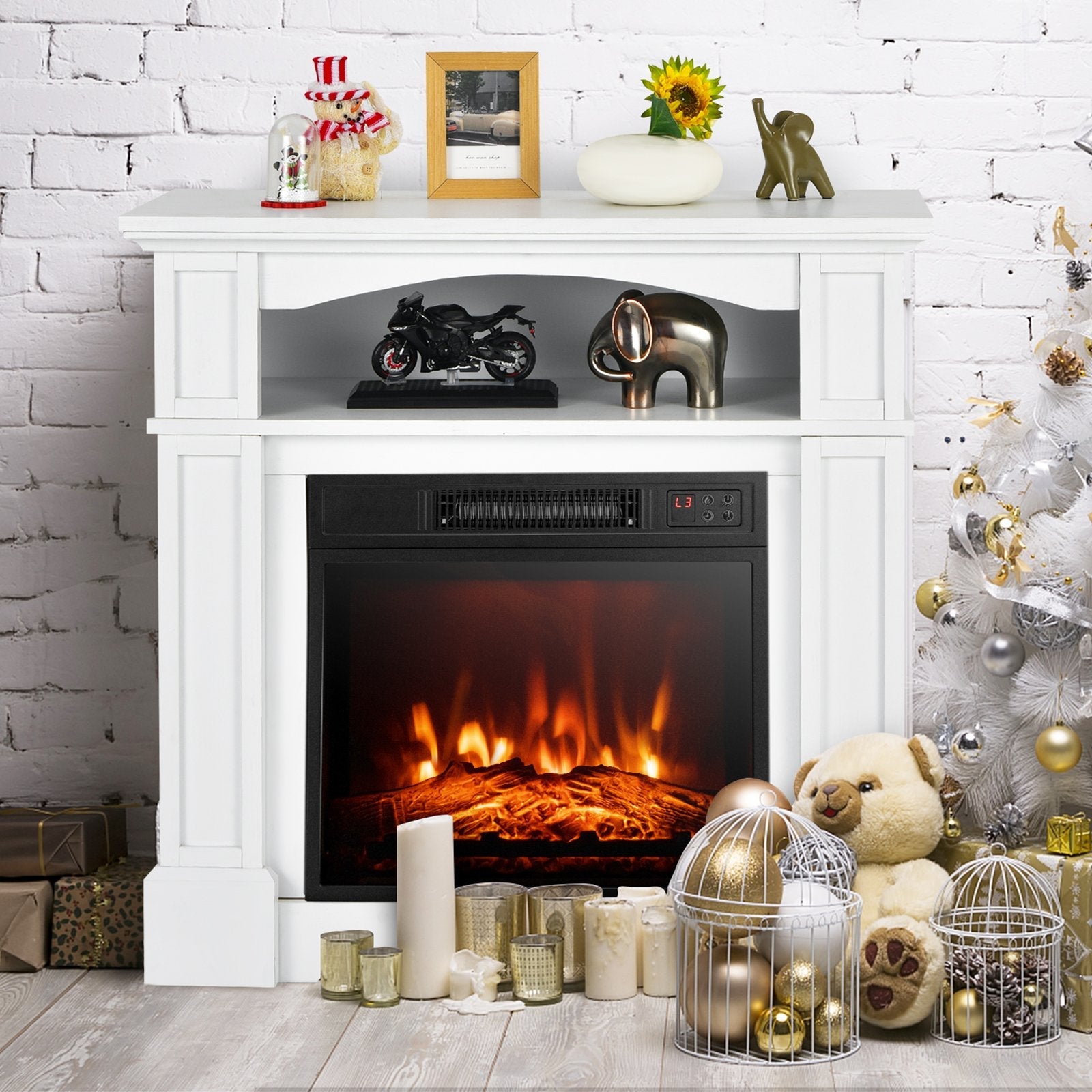 32 Inch 1400W Electric TV Stand Fireplace with Shelf-Natural