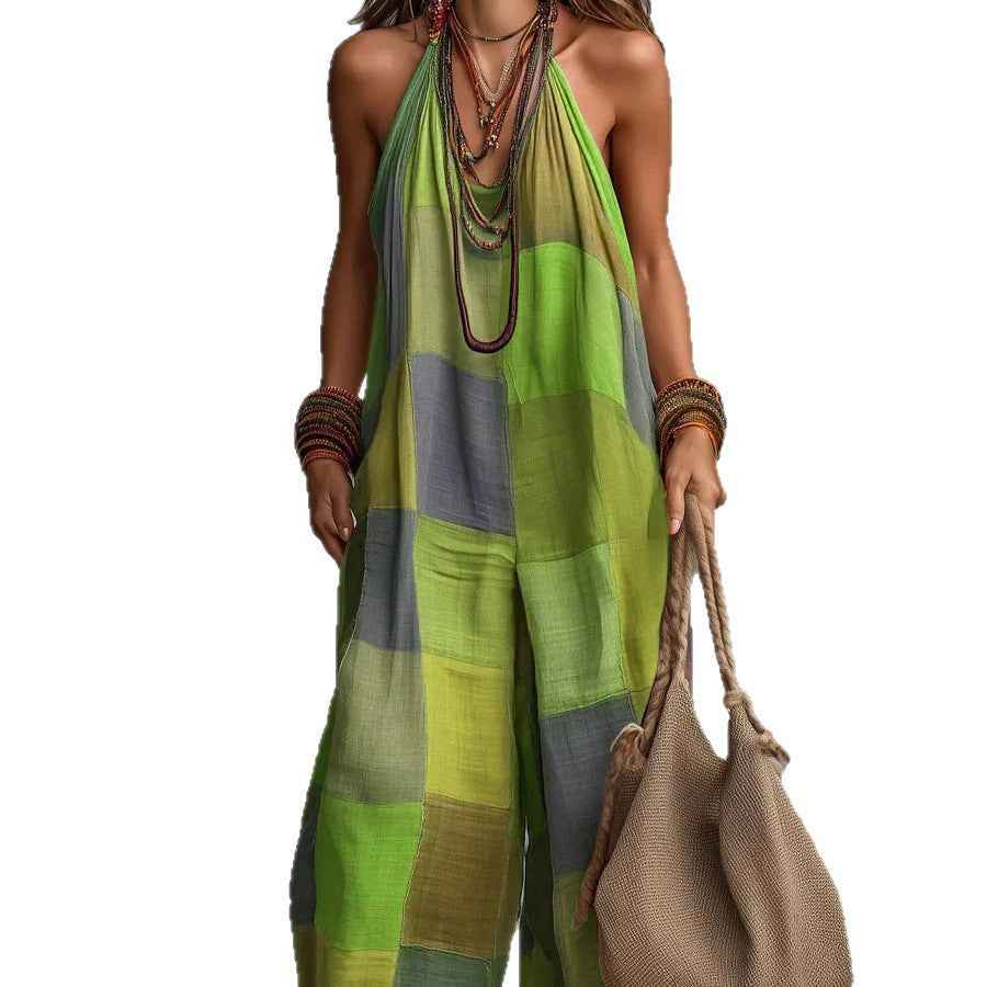 New Style Casual Printed Plaid Jumpsuit Womens Clothing