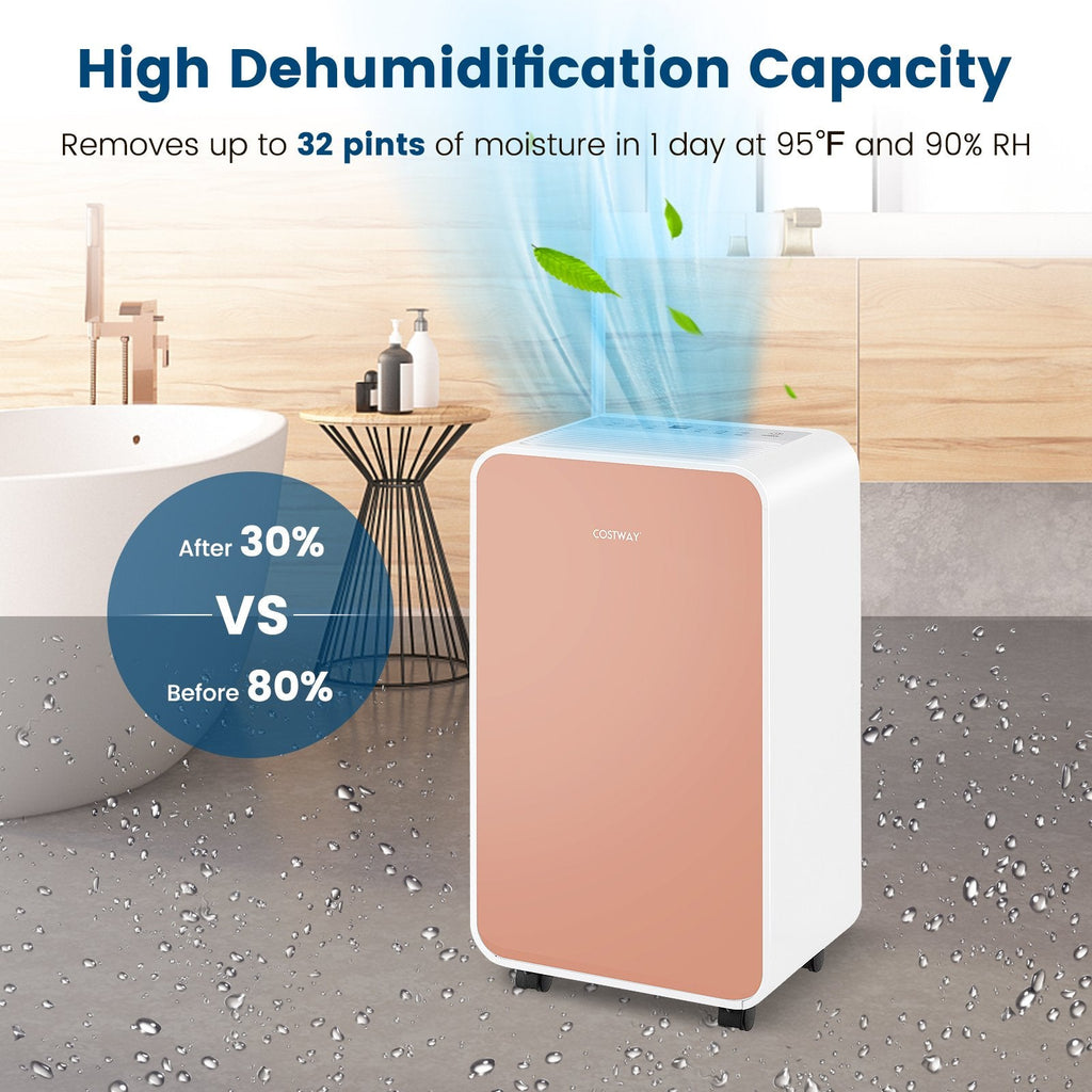 32 Pints/Day Portable Quiet Dehumidifier for Rooms up to 2500 Sq. Ft-Blue