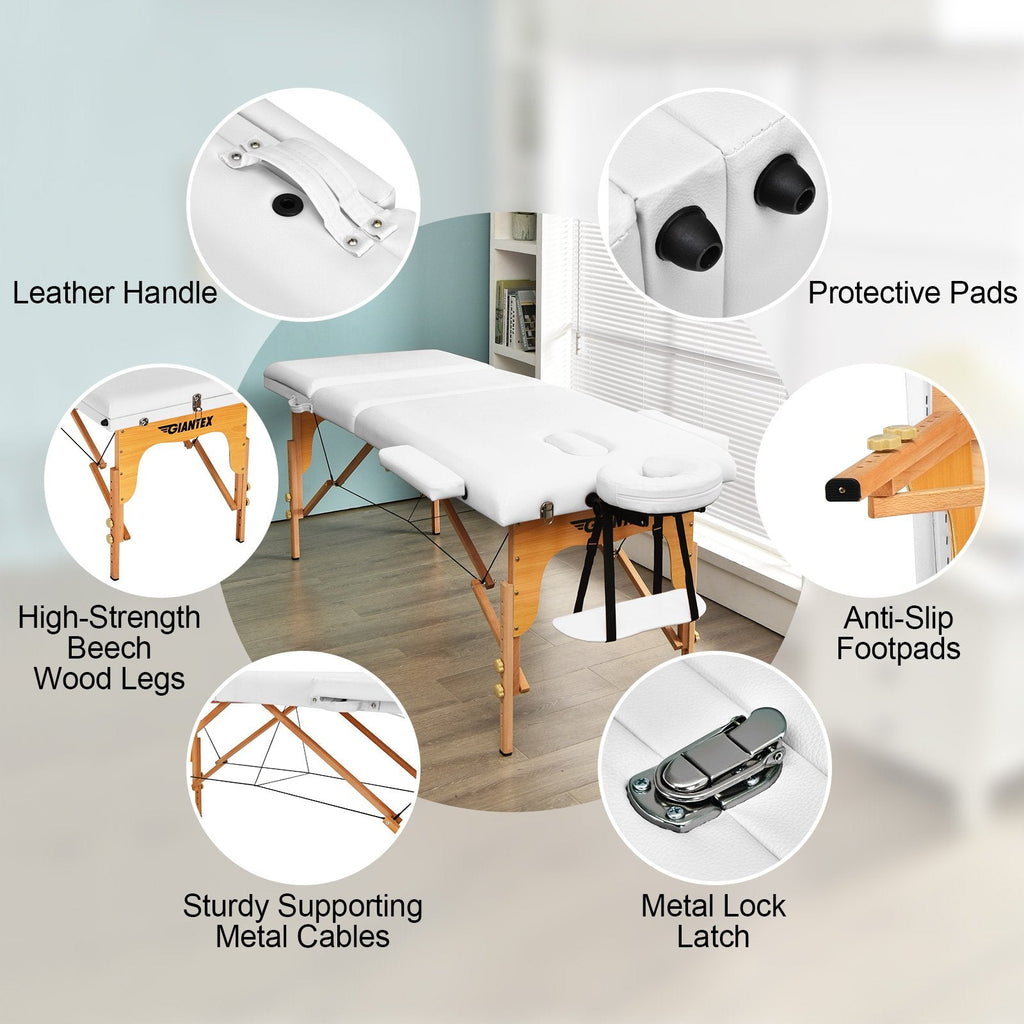3 Fold Portable Adjustable Massage Table with Carry Case-Black