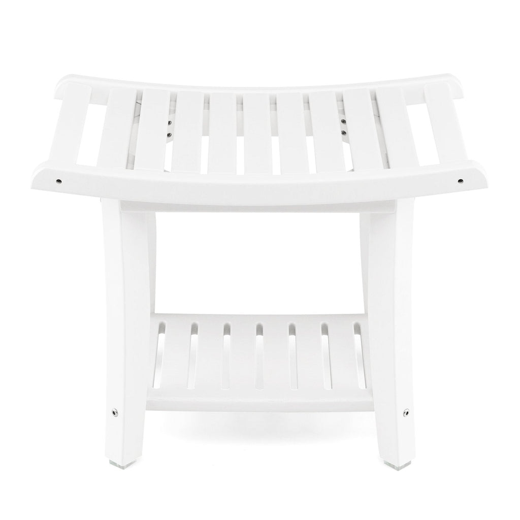 Waterproof Bath Stool with Curved Seat and Storage Shelf-Brown