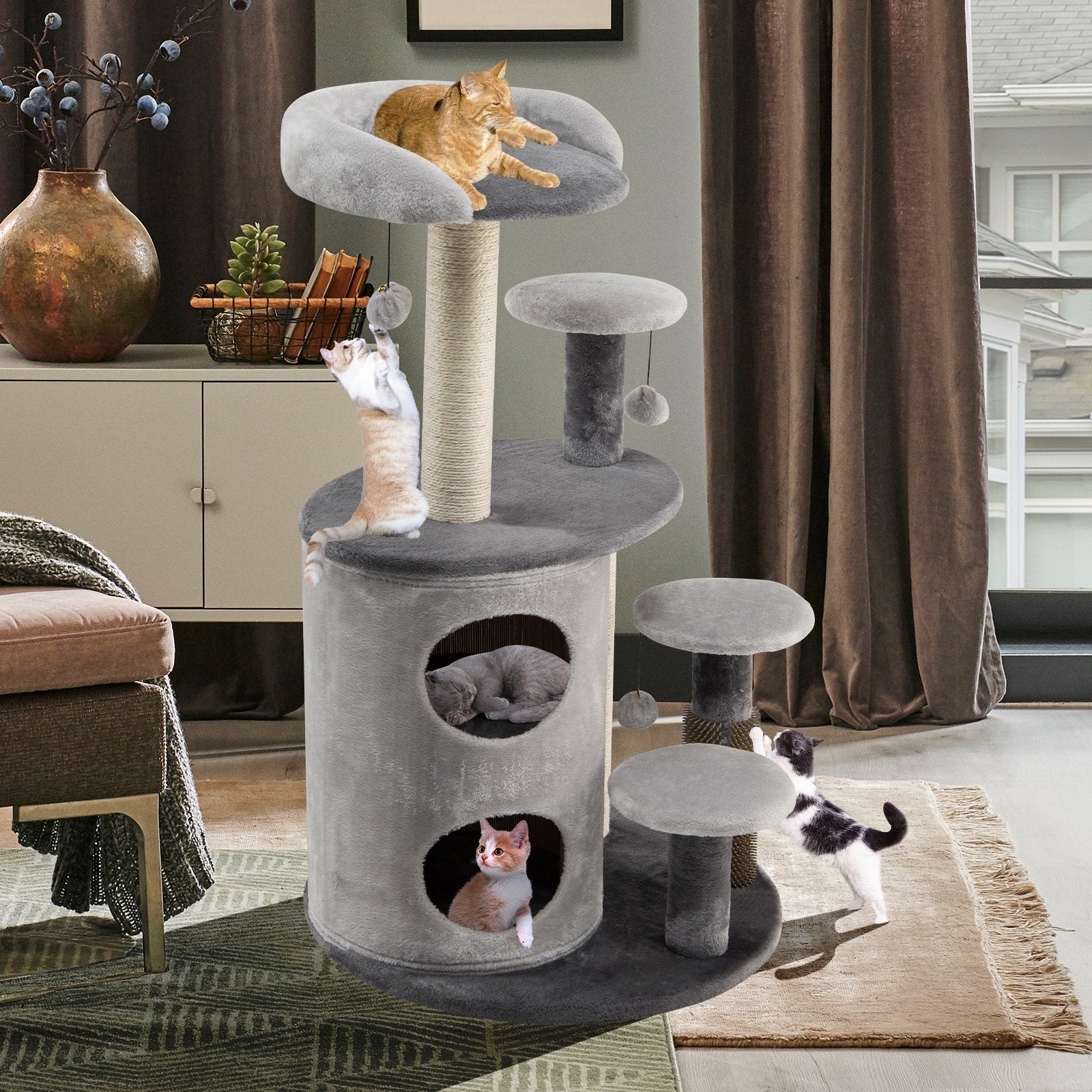 40 Inch Cat Tree Tower Multi-Level Activity Tree with 2-Tier Cat-Hole Condo-Brown