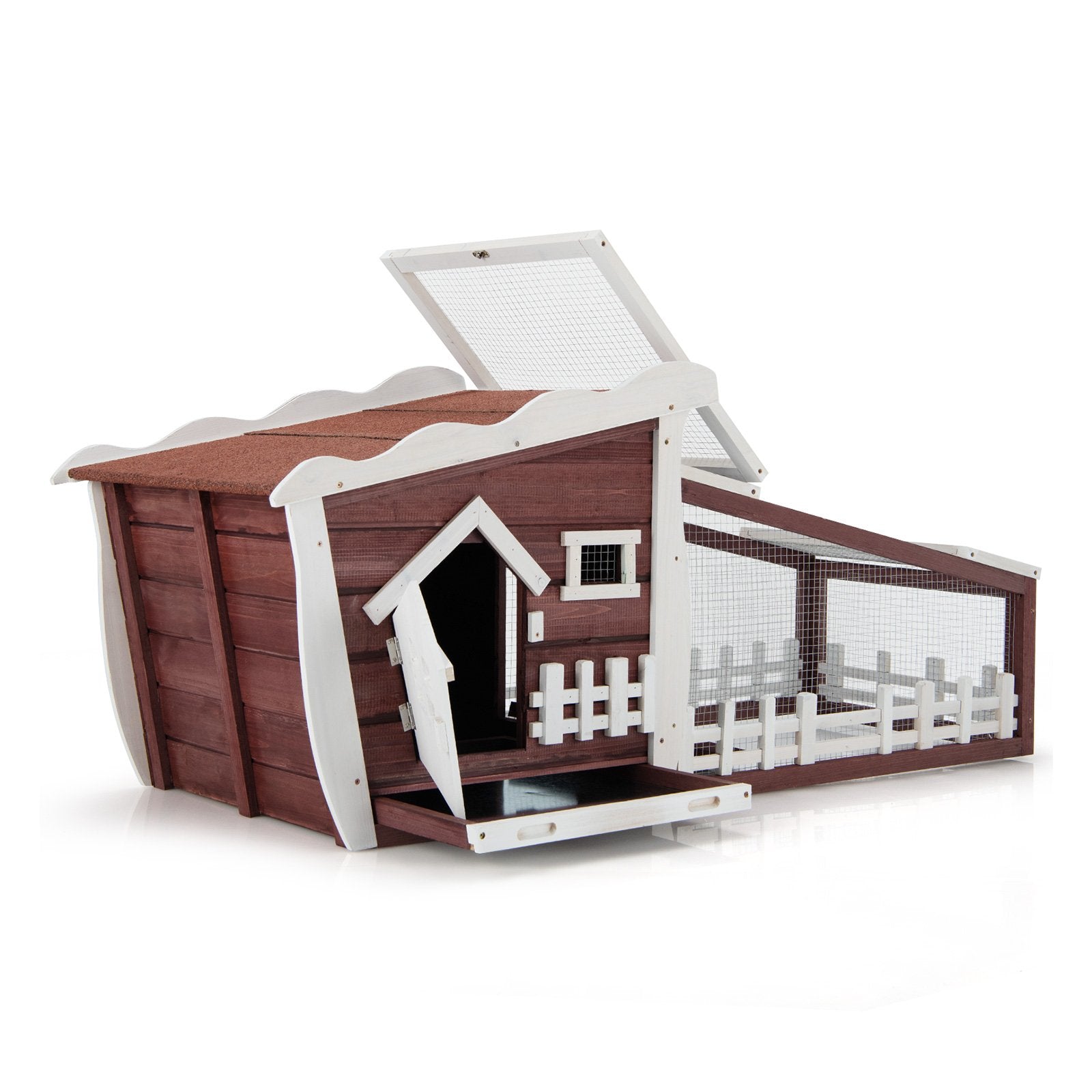 62 Inch Wooden Rabbit Hutch with Pull Out Tray-Green