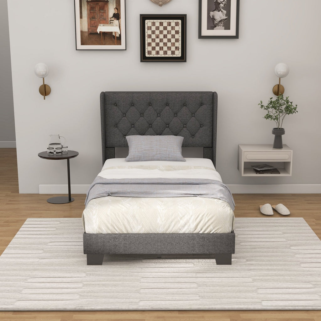 Twin/Full/Queen Size Upholstered Platform Bed with Button Tufted Headboard-Twin Size