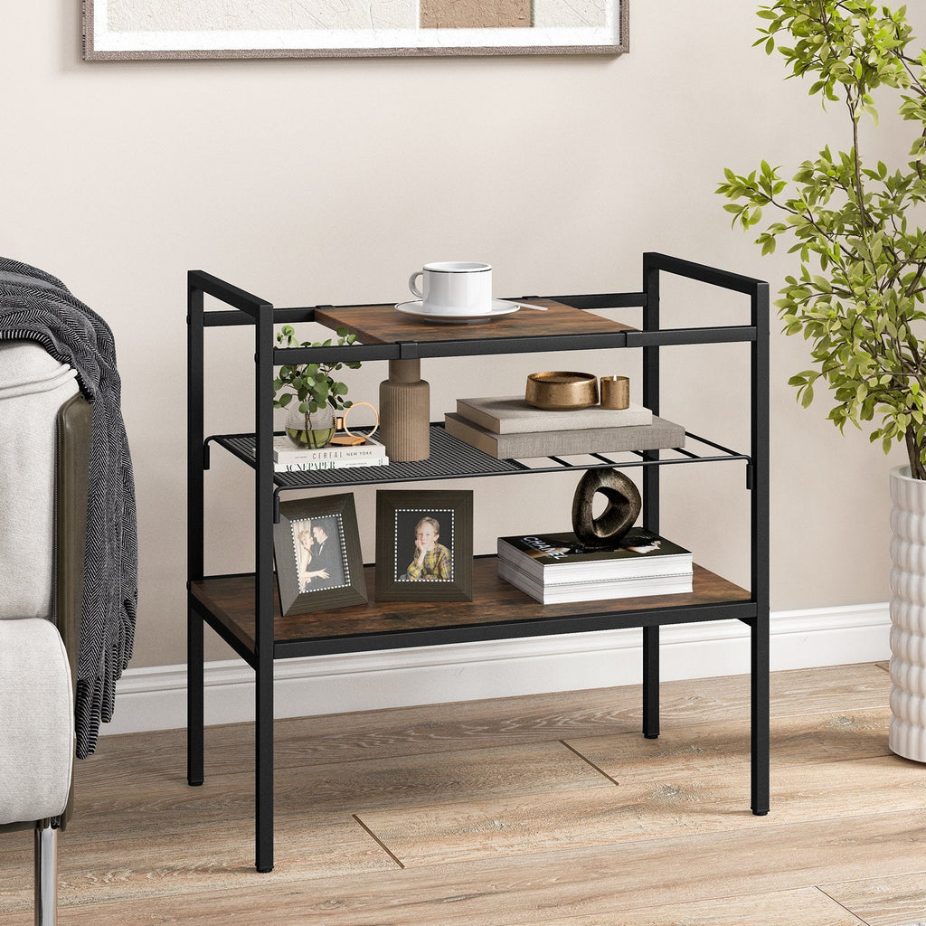 Industrial Entryway Table with Removable Panel and Mesh Shelf-Rustic Brown