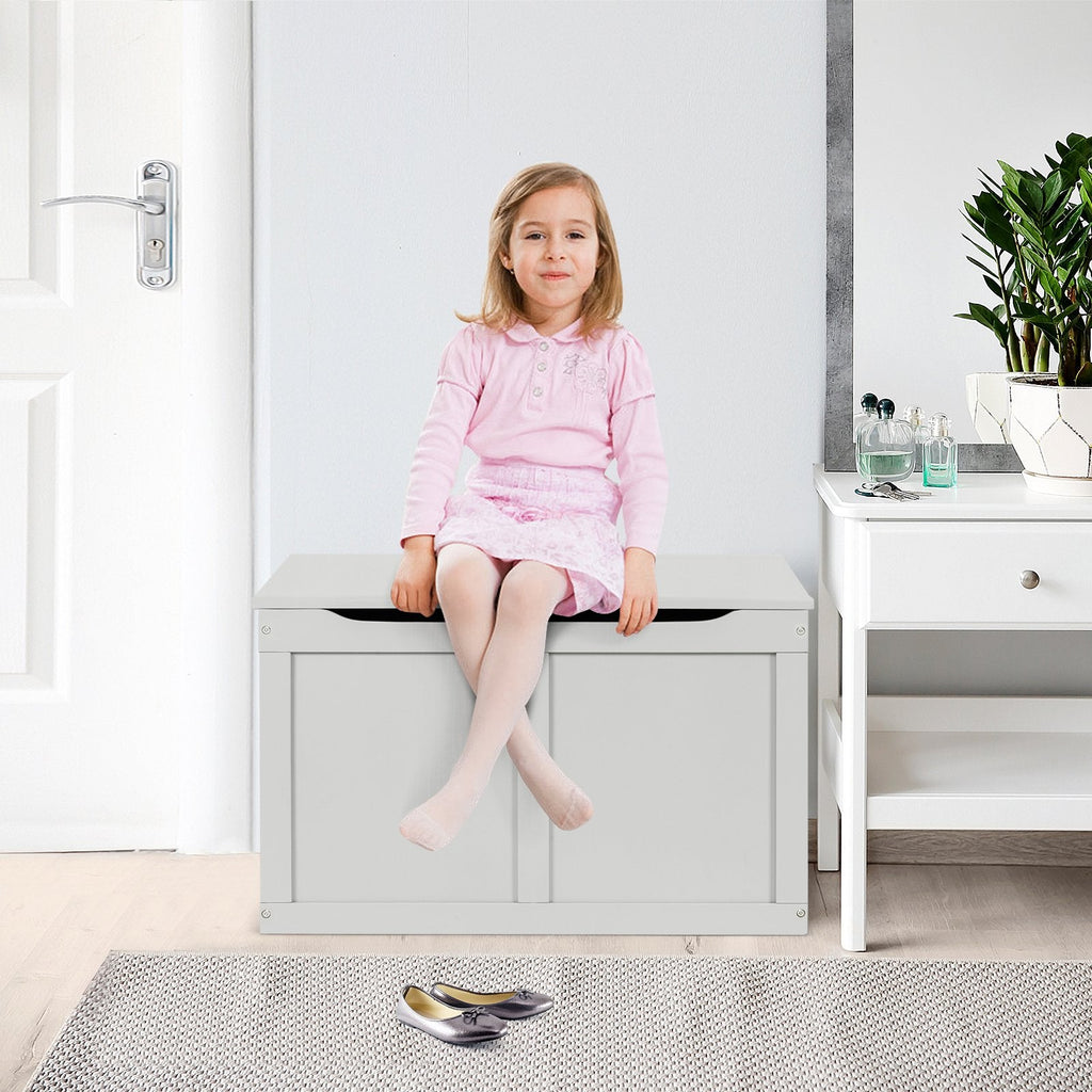 Safety Hinge Wooden Chest Organizer Toy Storage Box-Gray