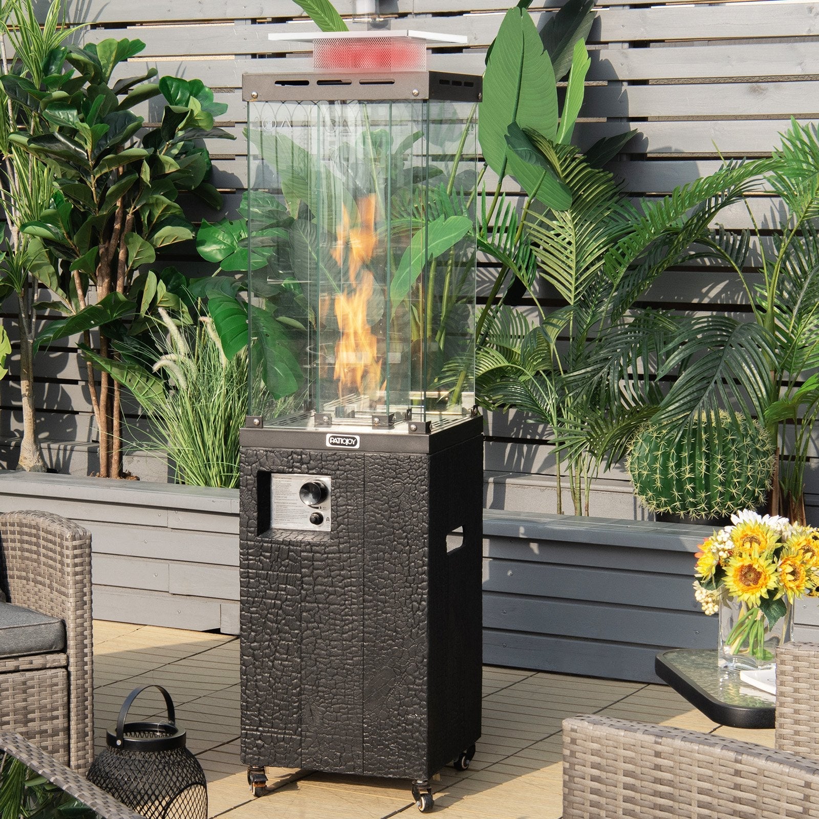 41 000 BTU Propane Patio Heater with Lockable Wheels-Black