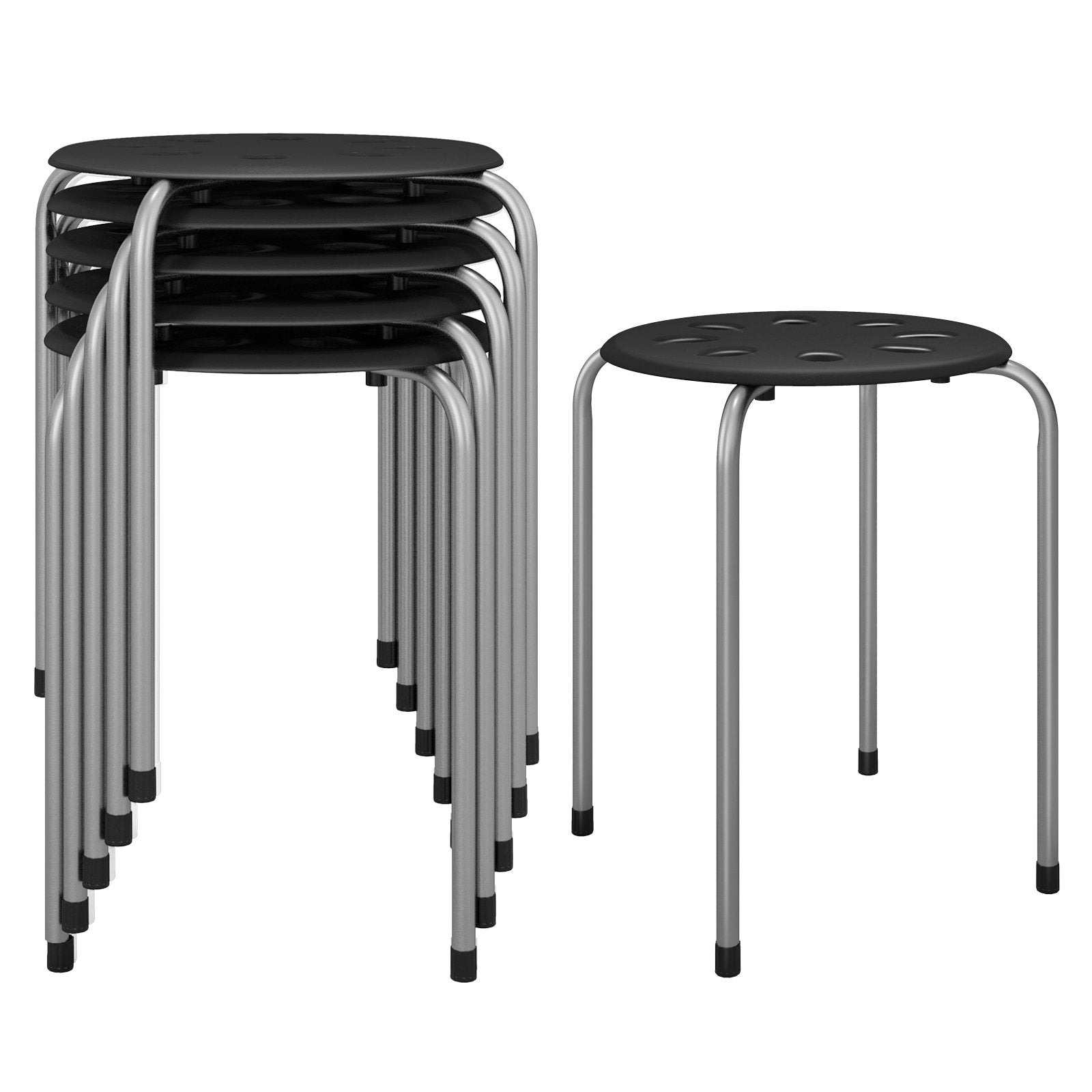 Set of 6 Portable Plastic Stack Stools -Black