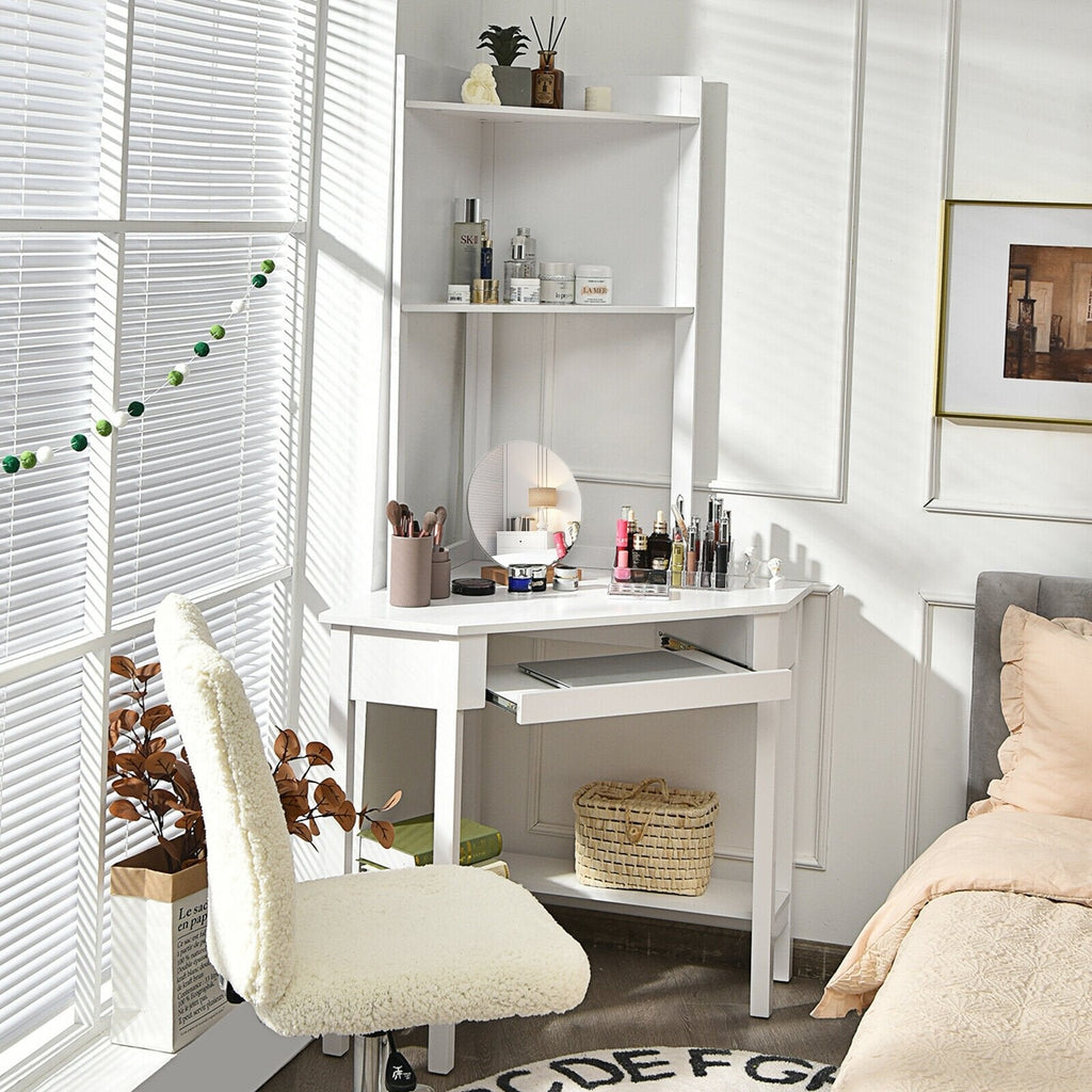 Corner Computer Desk with Hutch and Storage Shelves-Black