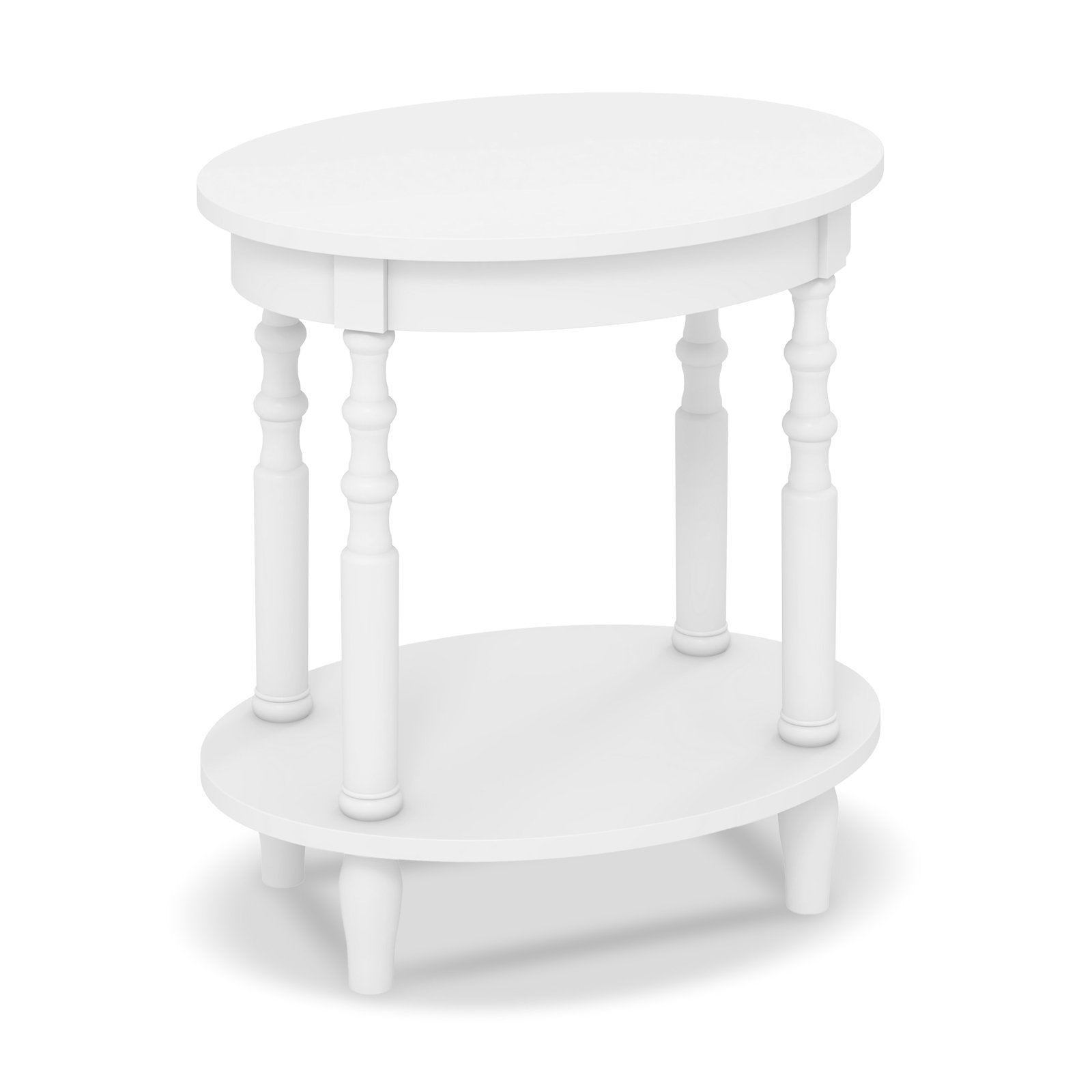 2-Tier Oval Side Table with Storage Shelf and Solid Wood Legs-Espresso
