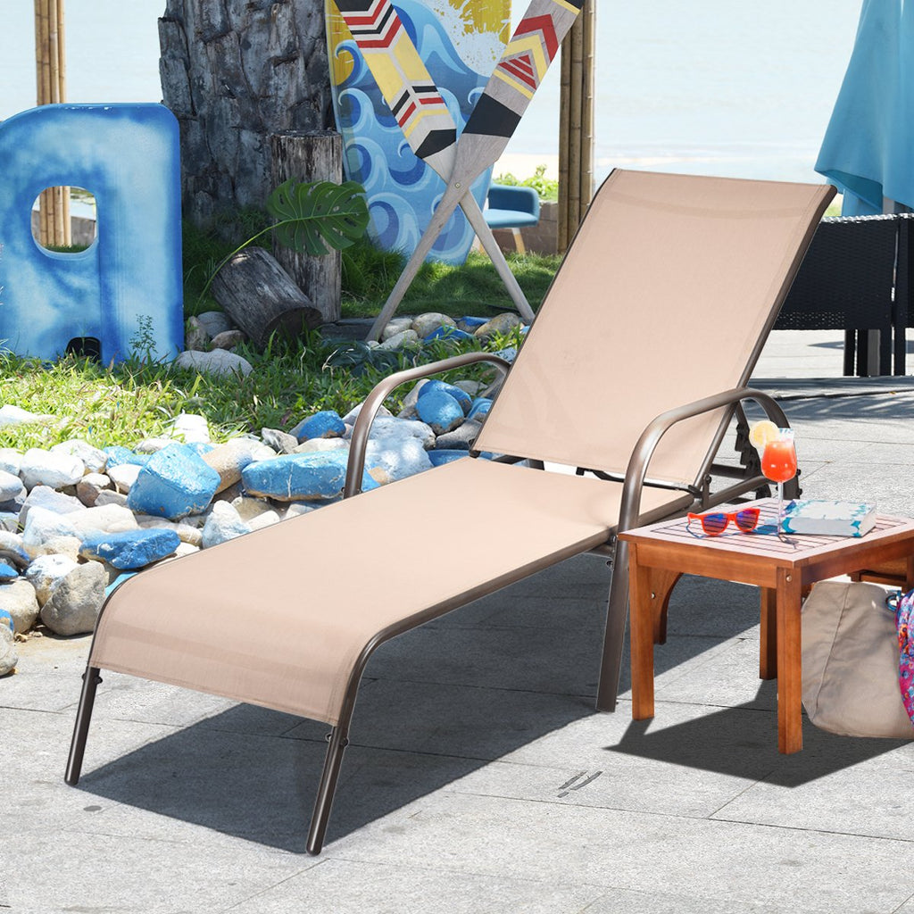 Adjustable Patio Chaise Folding Lounge Chair with Backrest-Black