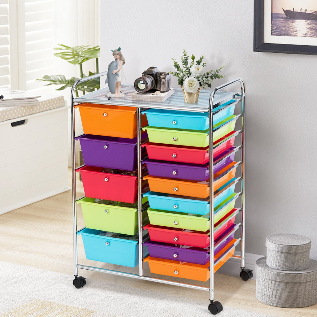 15-Drawer Utility Rolling Organizer Cart Multi-Use Storage-Black