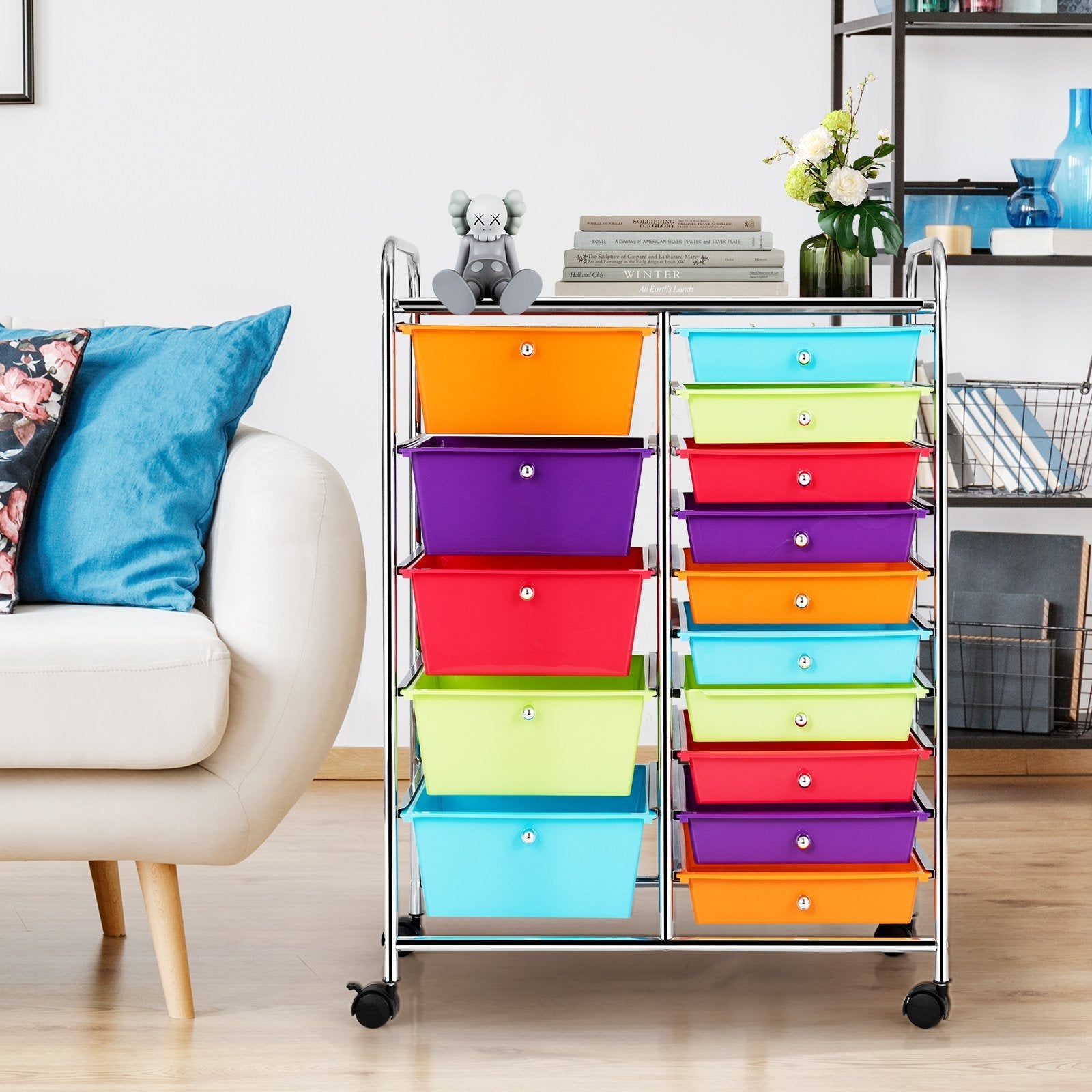 15-Drawer Utility Rolling Organizer Cart Multi-Use Storage-Black