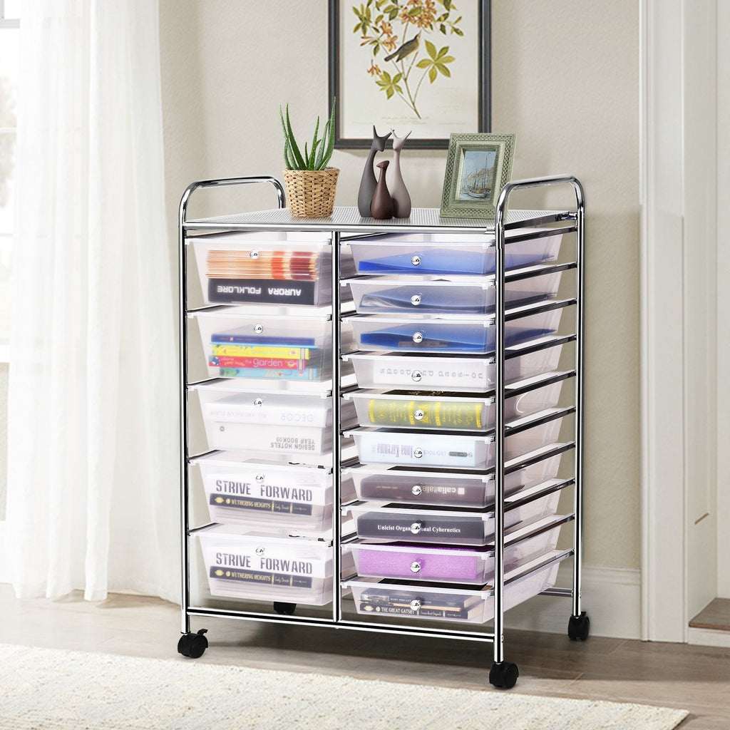 15-Drawer Utility Rolling Organizer Cart Multi-Use Storage-Black