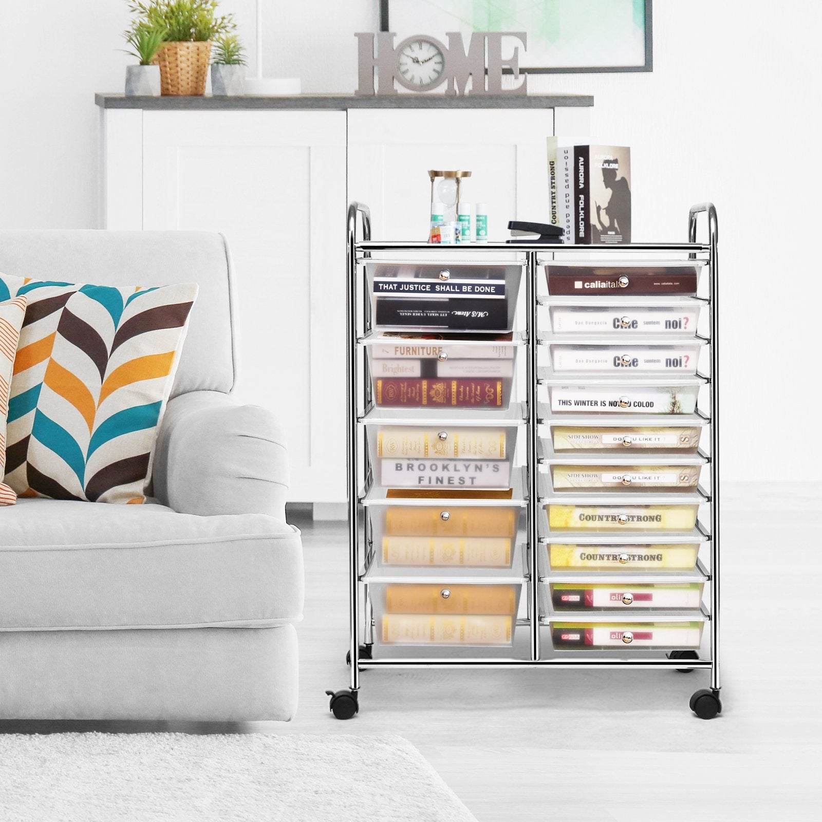 15-Drawer Utility Rolling Organizer Cart Multi-Use Storage-Black