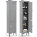 Tall Bathroom Floor Cabinet with Shutter Doors and Adjustable Shelf-Black