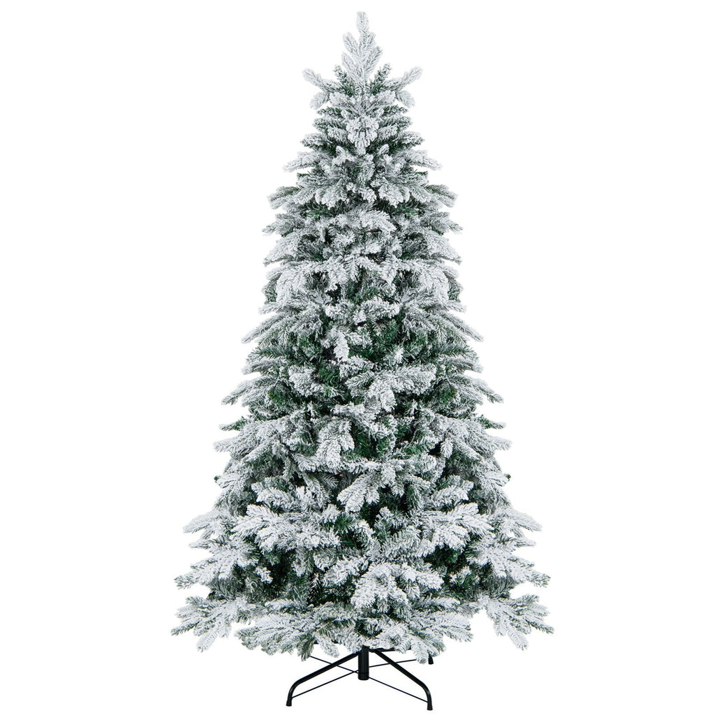 4.5/6/7 Feet Flocked Christmas Tree with Warm White LED Lights-7 ft