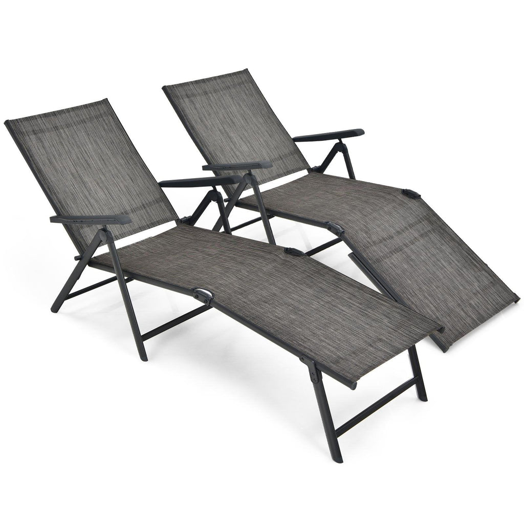 2 Pieces Foldable Chaise Lounge Chair with 2-Position Footrest-Black
