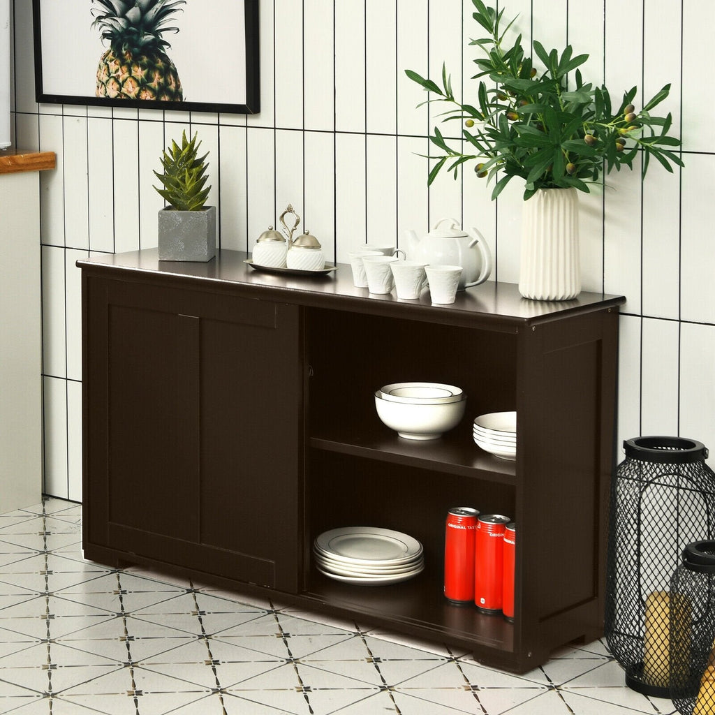 Kitchen Storage Cupboard Cabinet with Sliding Door-Black