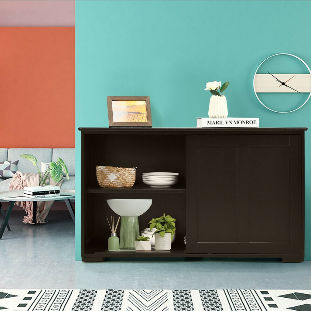 Kitchen Storage Cupboard Cabinet with Sliding Door-Black