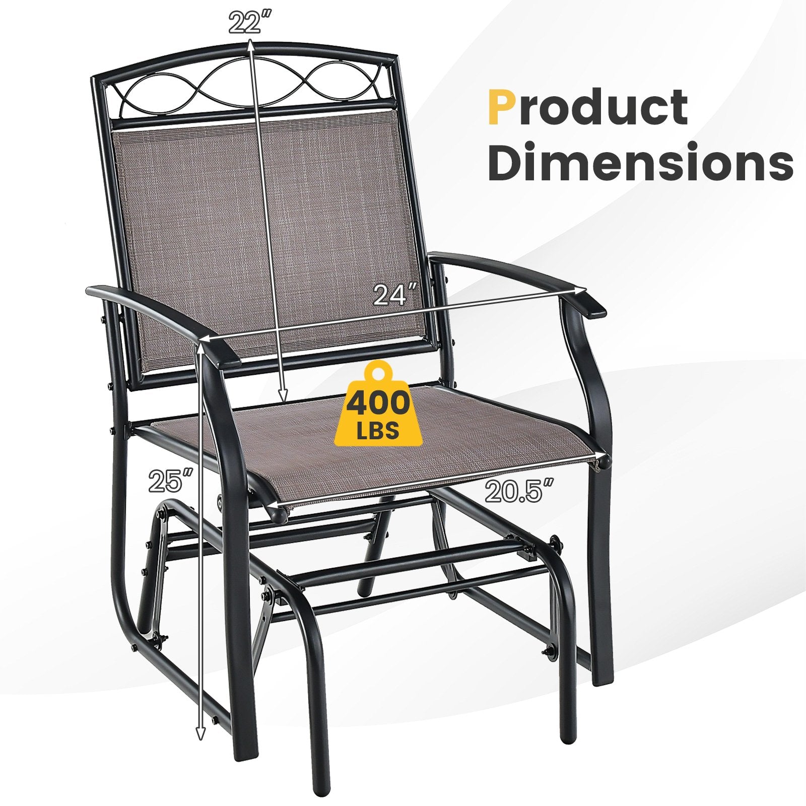 Set of 2 Outdoor Metal Glider Armchairs with Weather-resistant Fabric