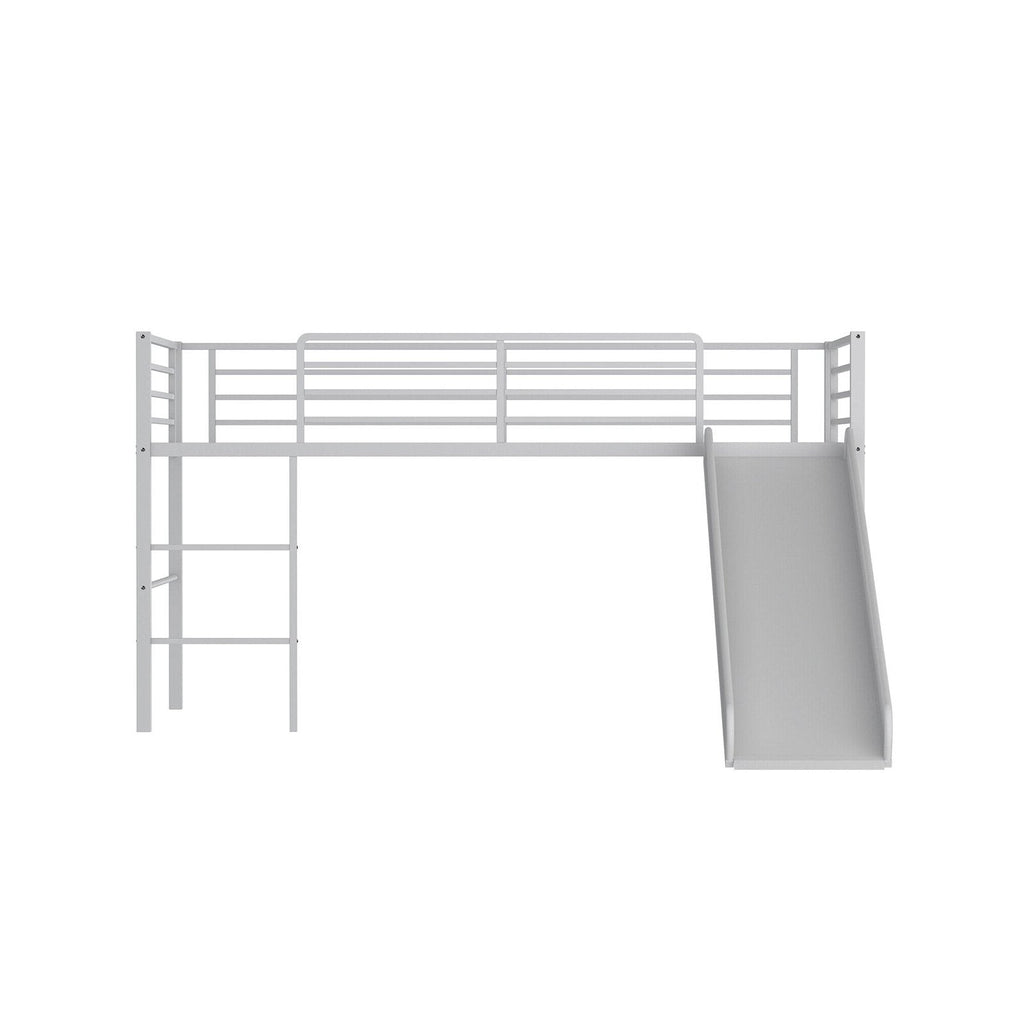 Twin Metal Loft Bed with Slide with Safety Guardrails and Built-in Ladder-Black