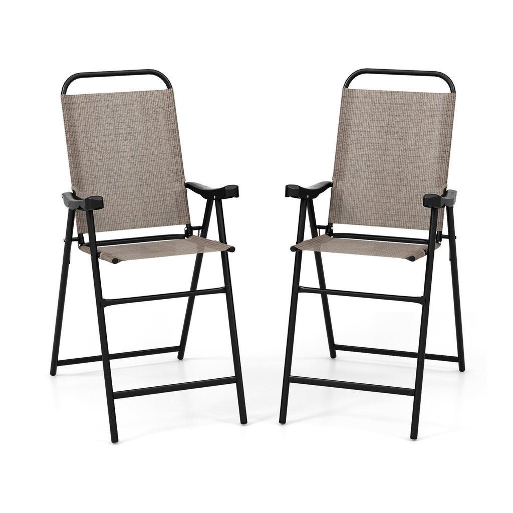 Patio Folding Bar Stool Set of 2 with Metal Frame and Footrest-Blue