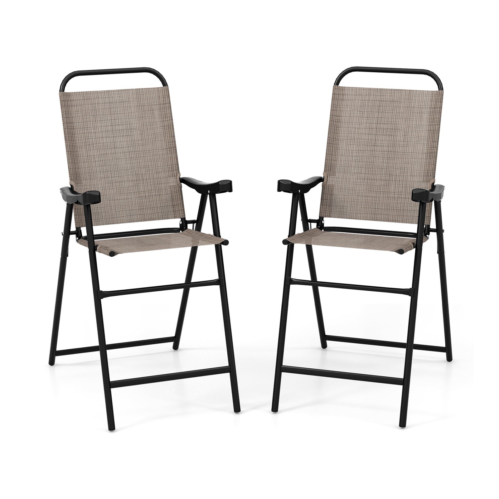 Patio Folding Bar Stool Set of 2 with Metal Frame and Footrest-Blue
