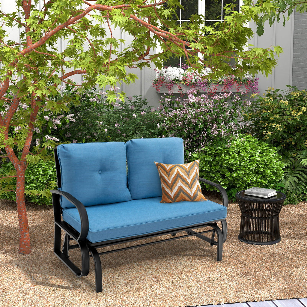 Patio 2-Person Glider Bench Rocking Loveseat Cushioned Armrest-Beige
