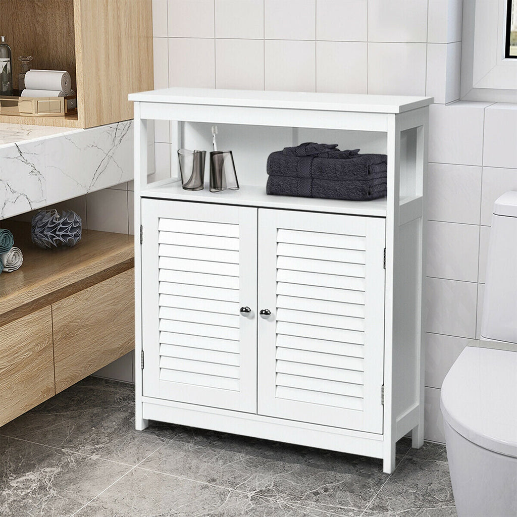 Wood Freestanding Bathroom Storage Cabinet with Double Shutter Door-Black