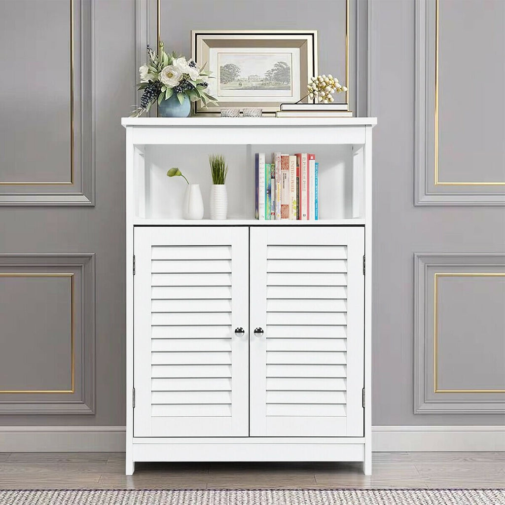Wood Freestanding Bathroom Storage Cabinet with Double Shutter Door-Black