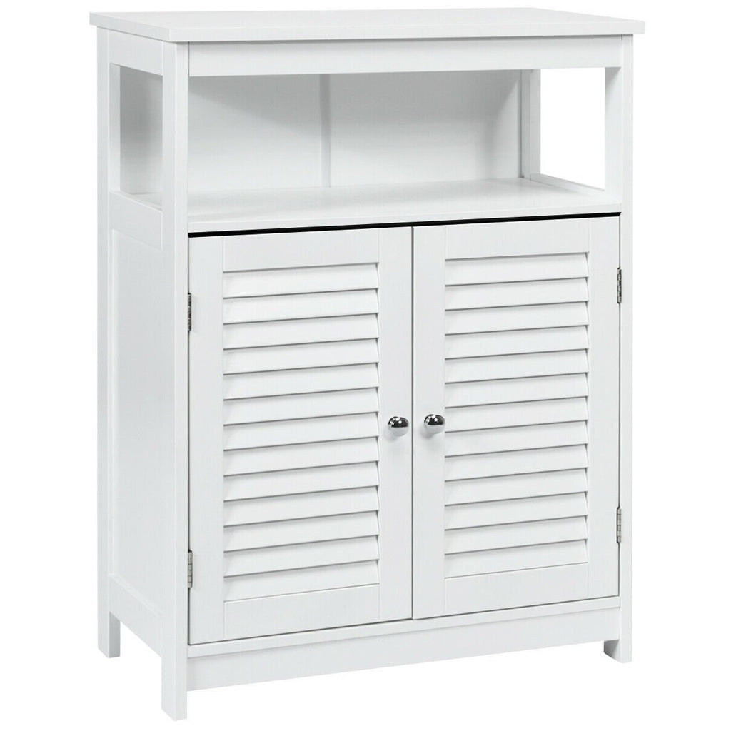 Wood Freestanding Bathroom Storage Cabinet with Double Shutter Door-Black