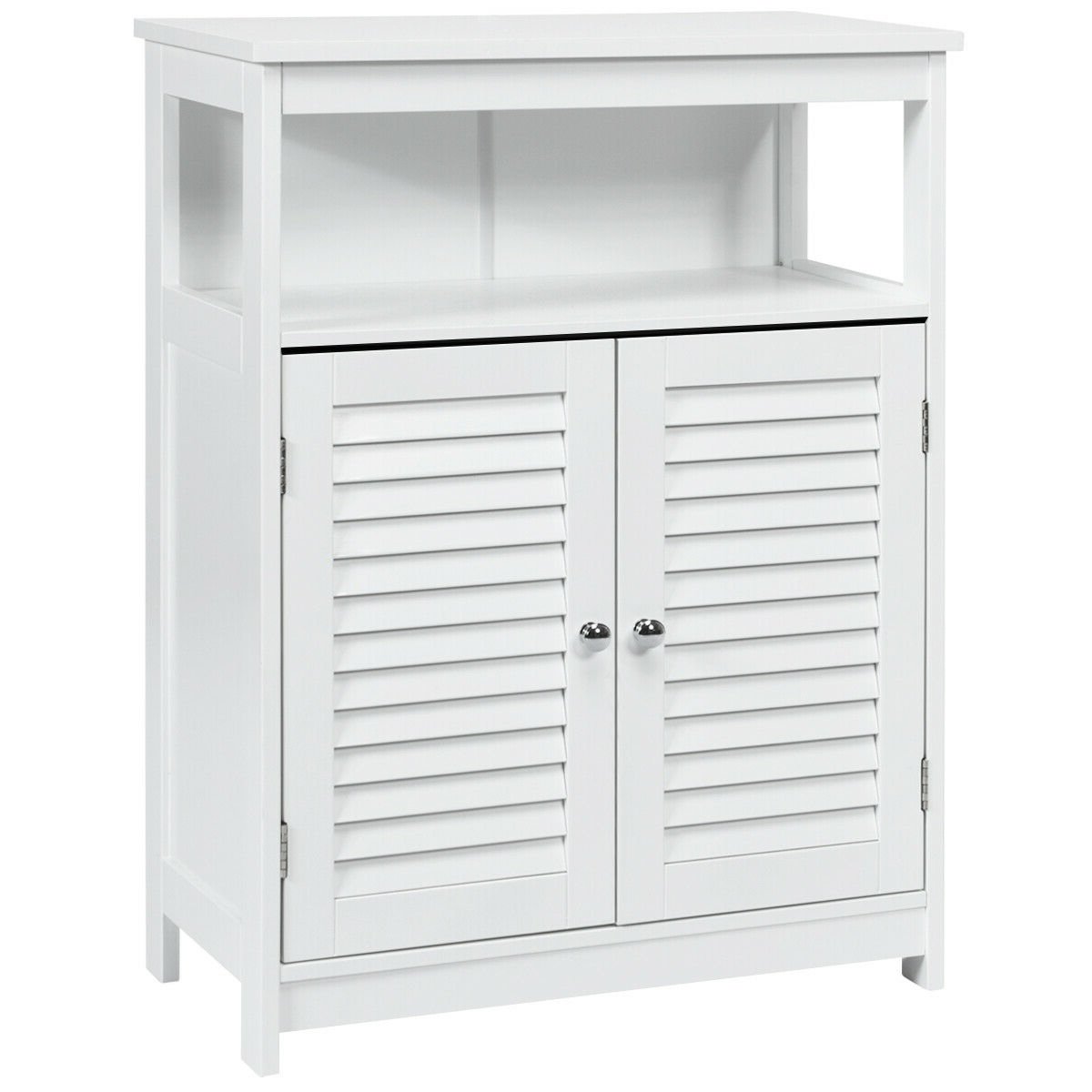Wood Freestanding Bathroom Storage Cabinet with Double Shutter Door-Black