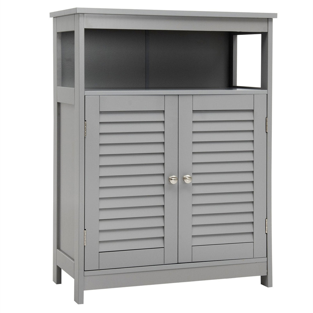 Wood Freestanding Bathroom Storage Cabinet with Double Shutter Door-Black
