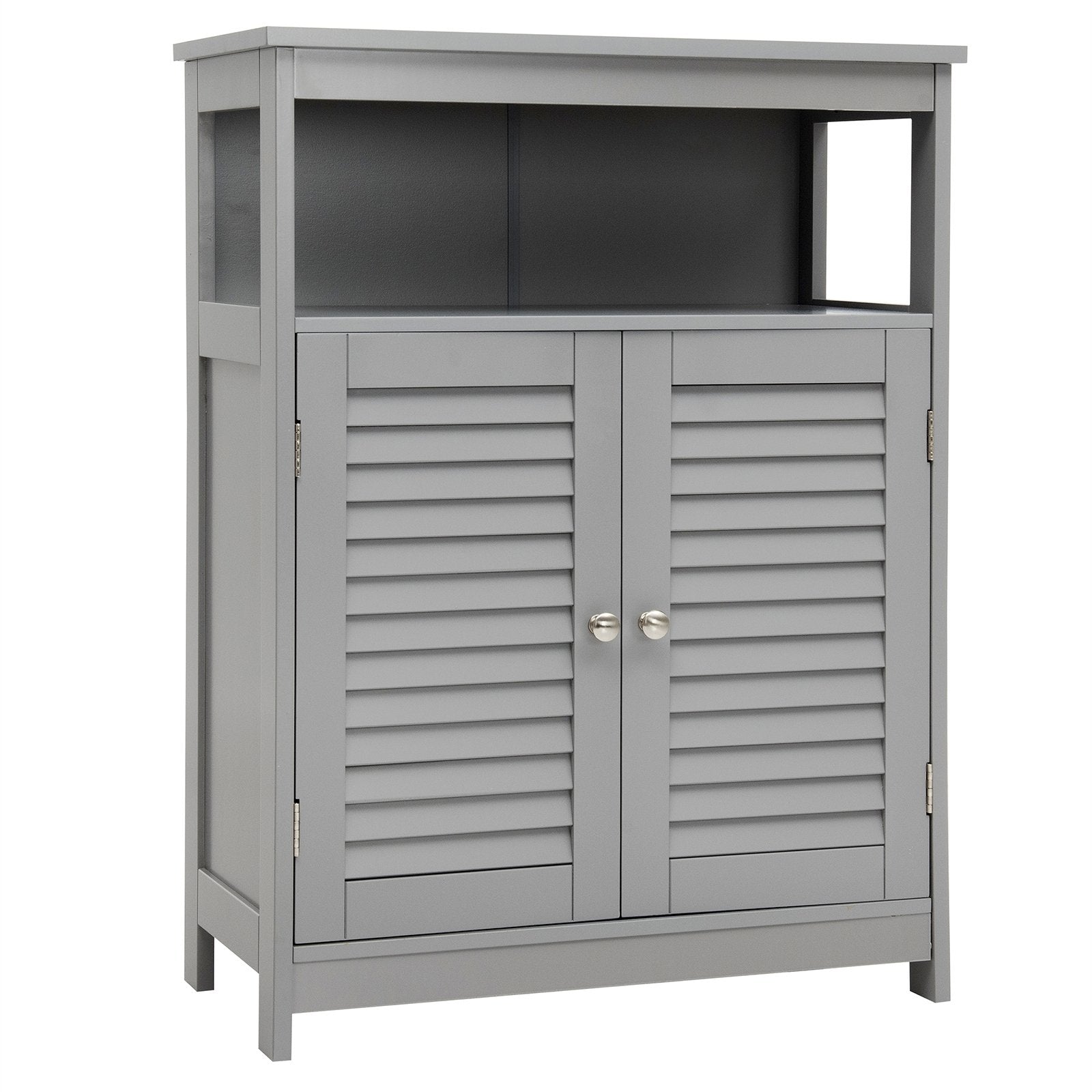 Wood Freestanding Bathroom Storage Cabinet with Double Shutter Door-Black