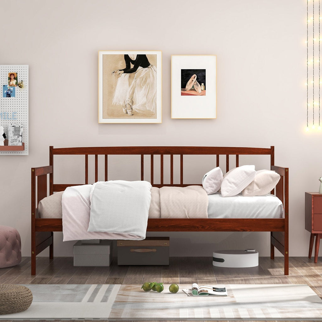 Twin Size Wooden Slats Daybed Bed with Rails-Gray