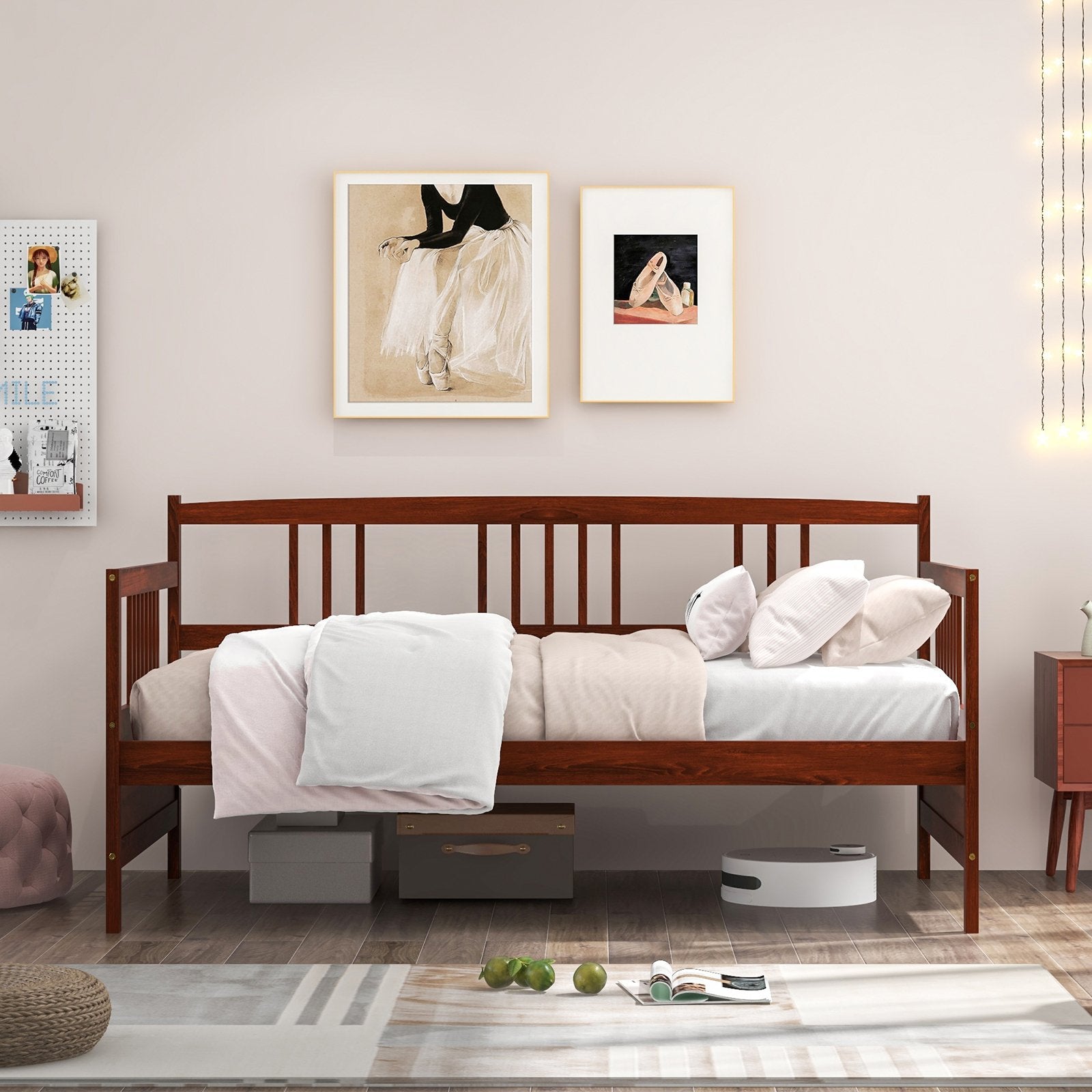 Twin Size Wooden Slats Daybed Bed with Rails-Gray