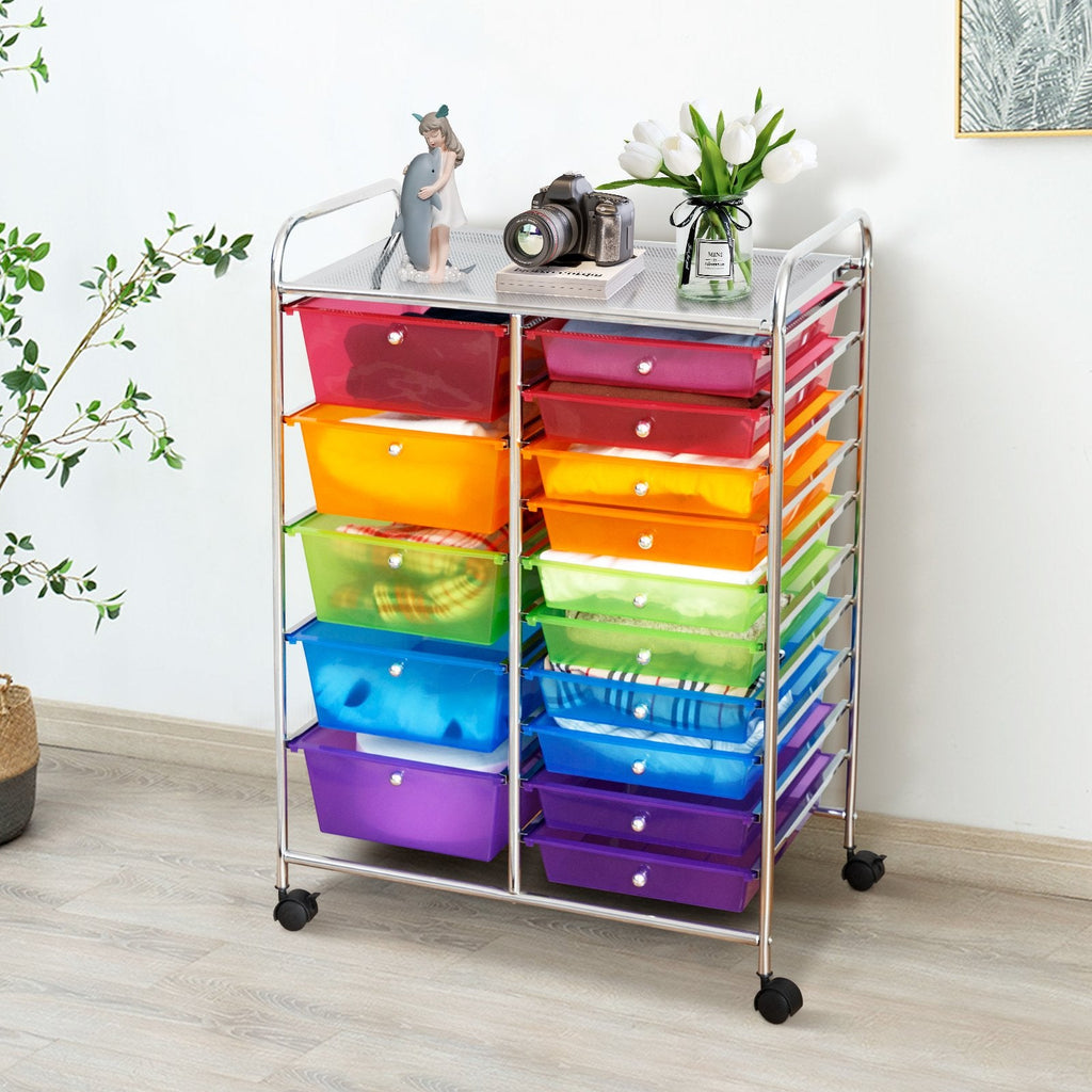 15-Drawer Utility Rolling Organizer Cart Multi-Use Storage-Black