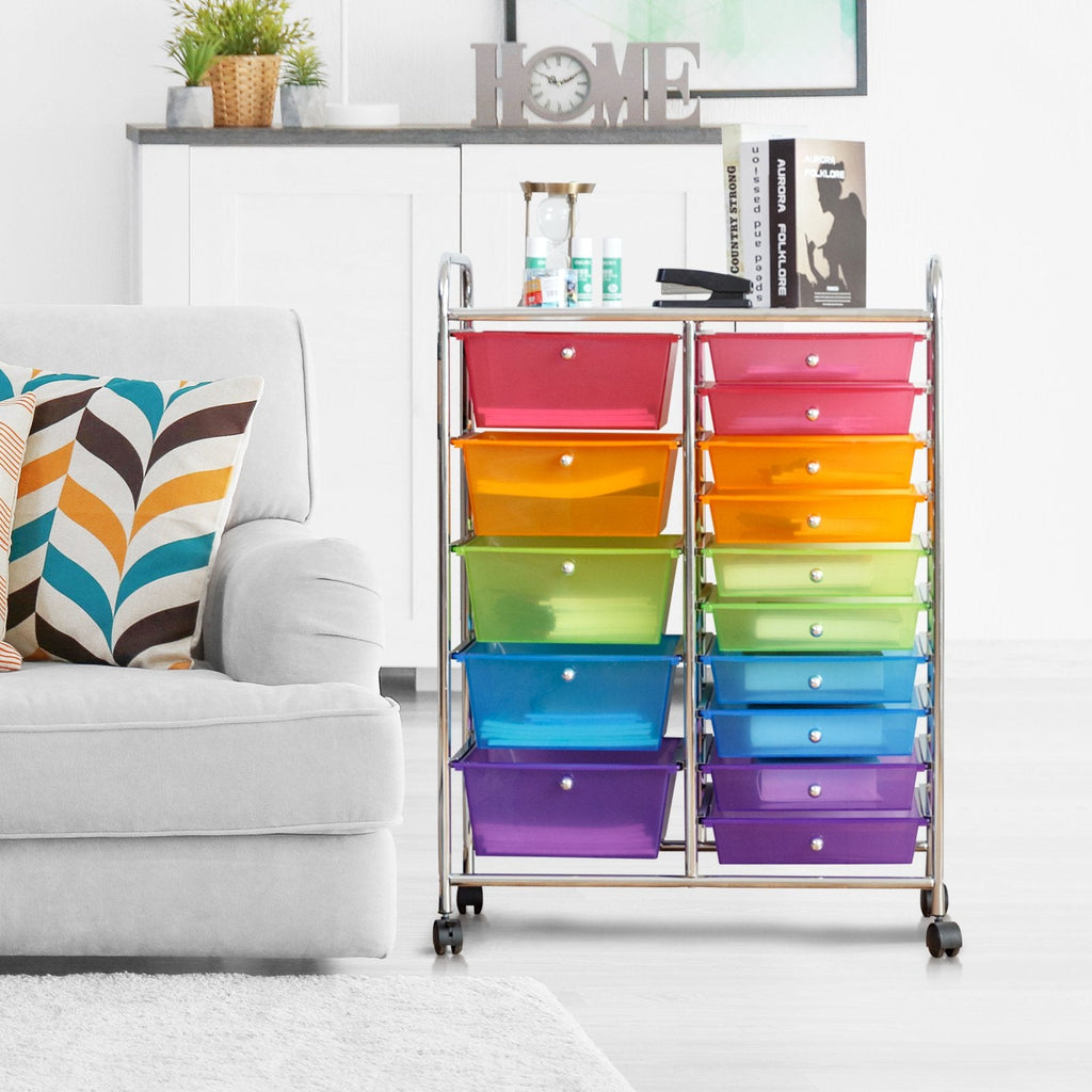15-Drawer Utility Rolling Organizer Cart Multi-Use Storage-Black