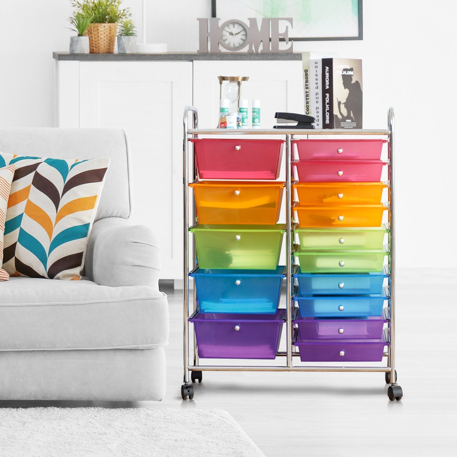 15-Drawer Utility Rolling Organizer Cart Multi-Use Storage-Black