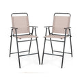 Set of 2 Patio Folding Bar-Height Chairs with Armrests and Quick-Drying Seat-Beige