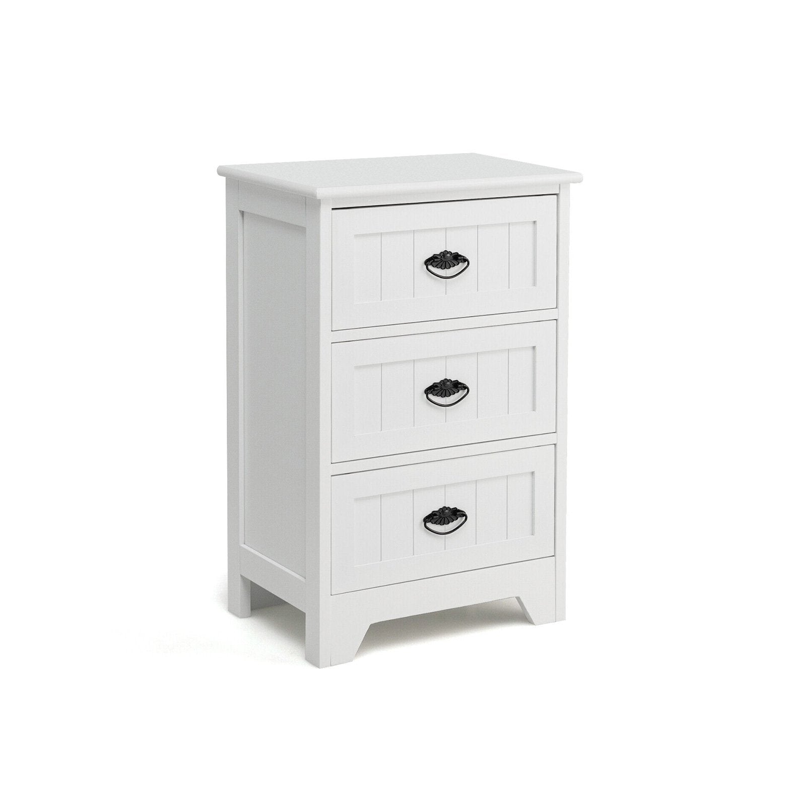 3 Drawers End Storage Wood Side Nightstand-Black
