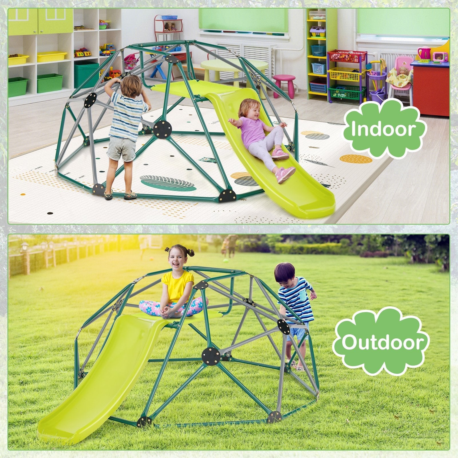 Kids Climbing Dome with Slide and Fabric Cushion for Garden Yard-Blue