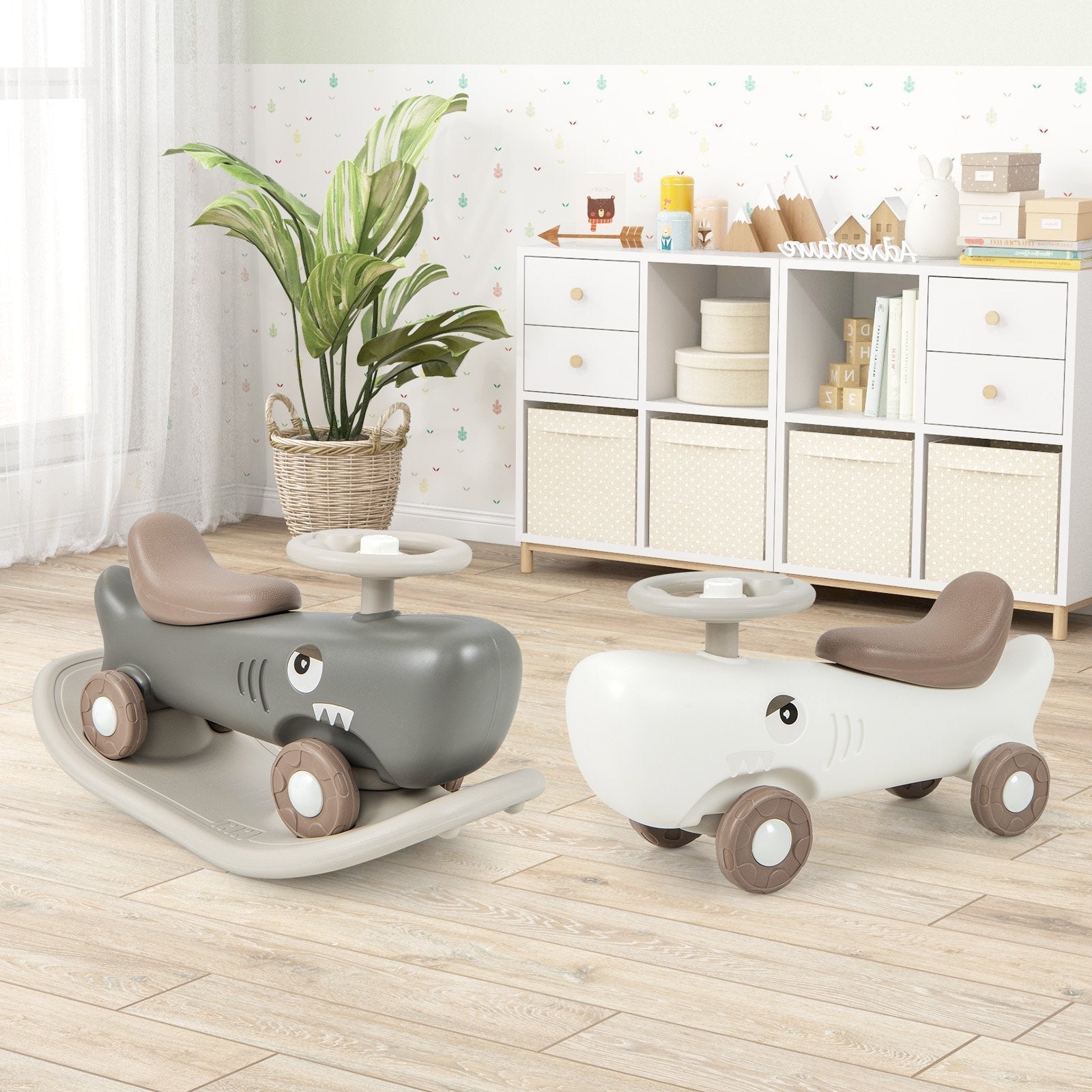 Convertible Rocking Horse and Sliding Car with Detachable Balance Board-Dark Gray