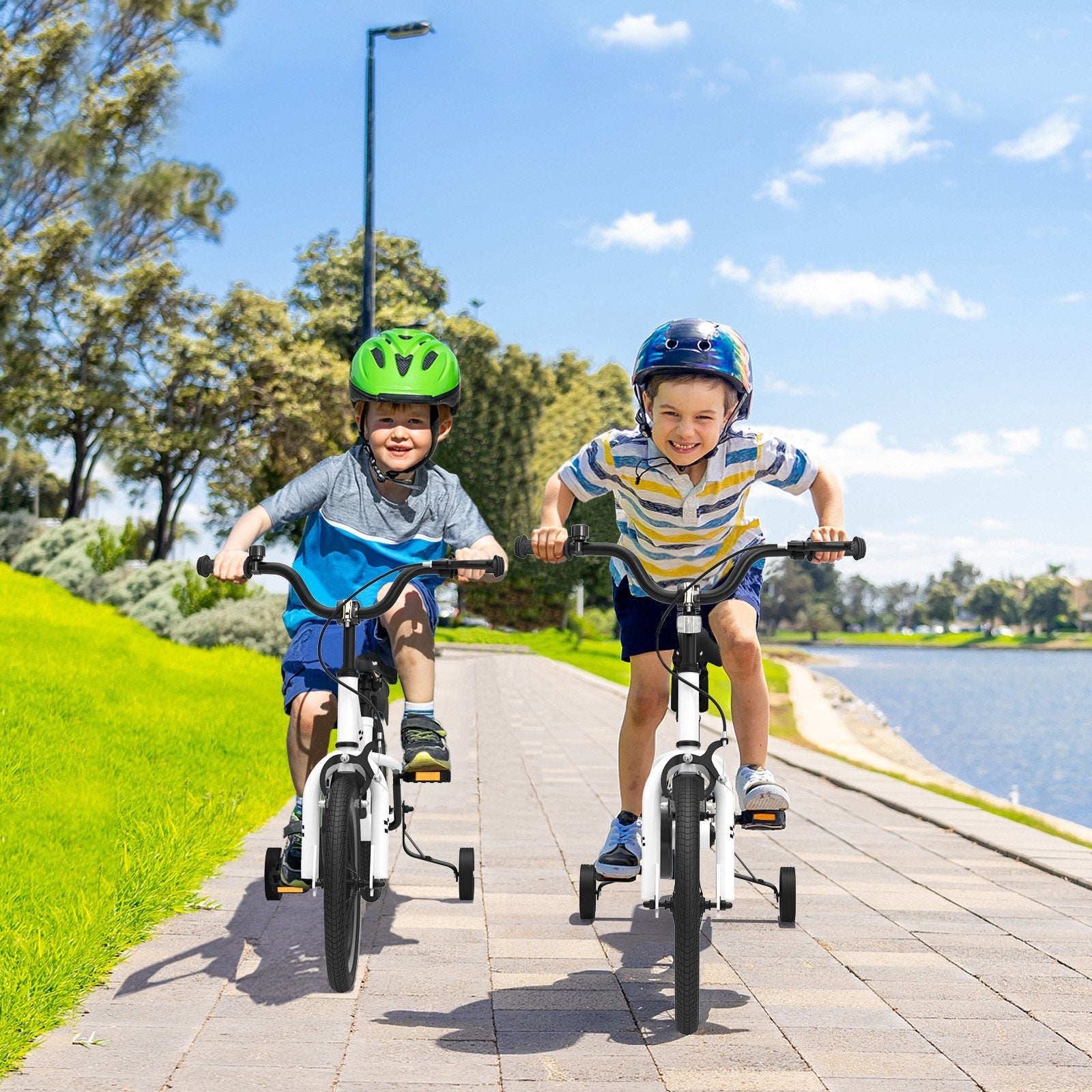 14 Inch Kids Bike with 2 Training Wheels for 3-5 Years Old-Black & White
