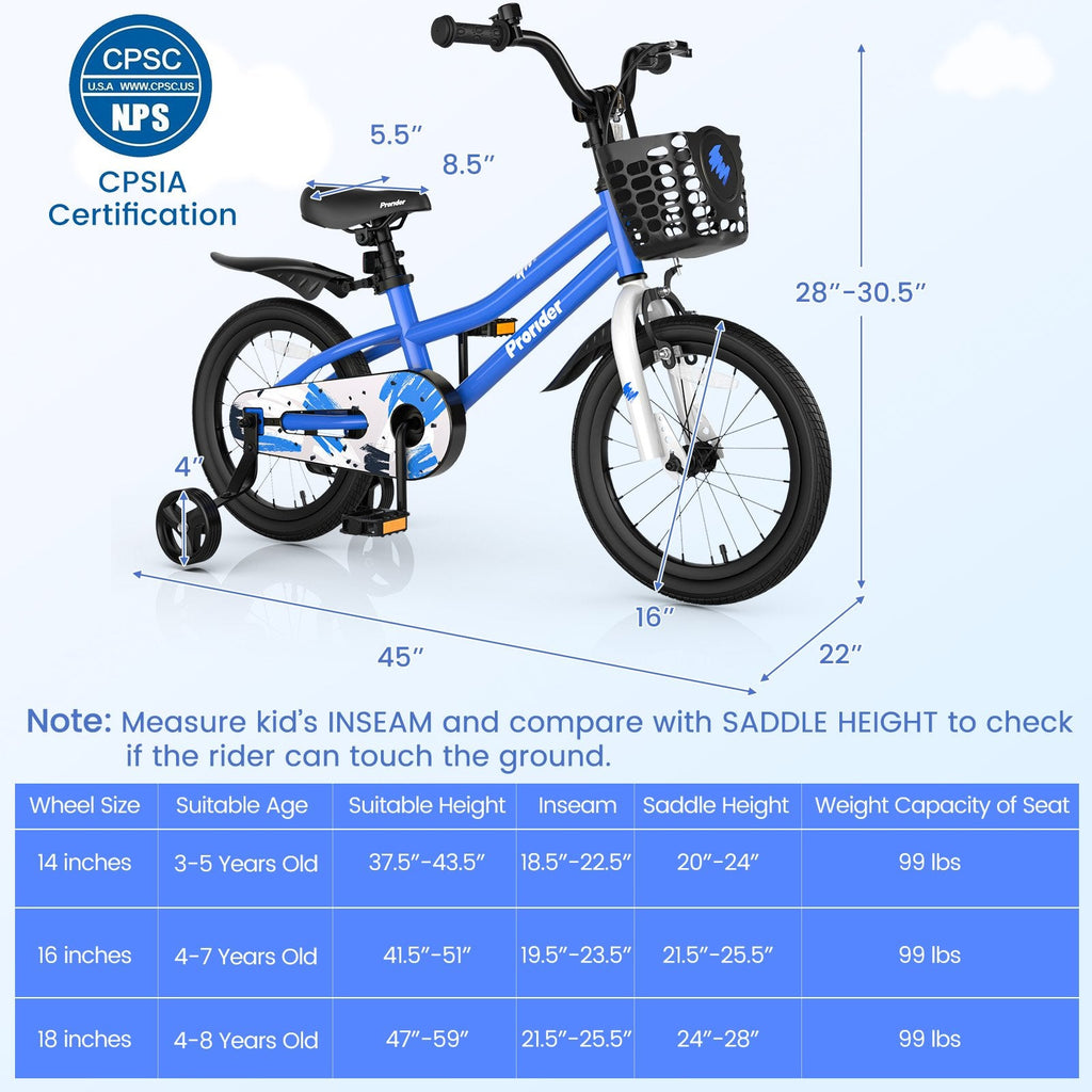 16 Inch Kids Bike with Removable Training Wheels-Black & White