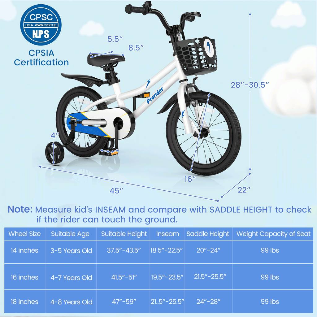 16 Inch Kids Bike with Removable Training Wheels-Black & White