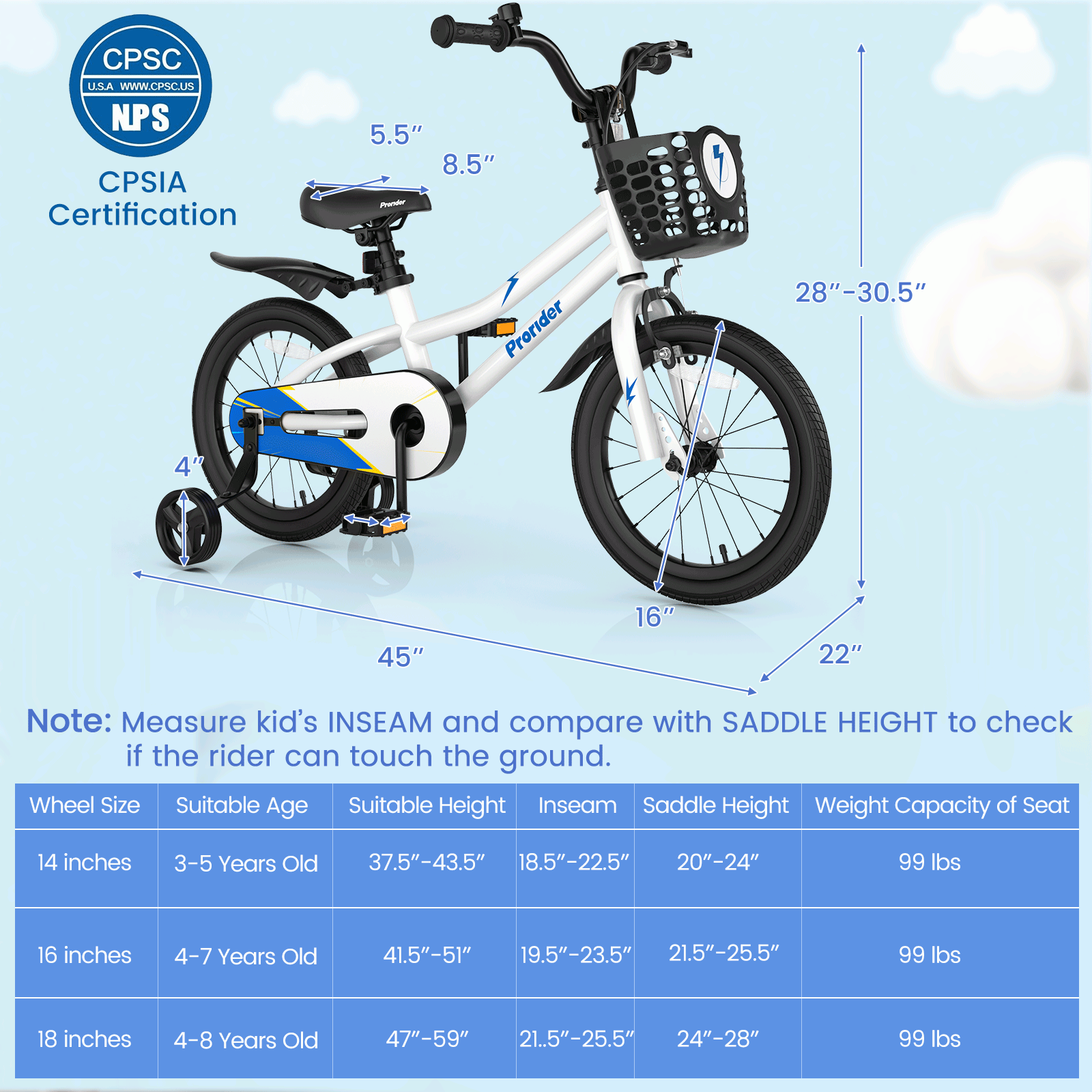 16 Inch Kids Bike with Removable Training Wheels-Black & White
